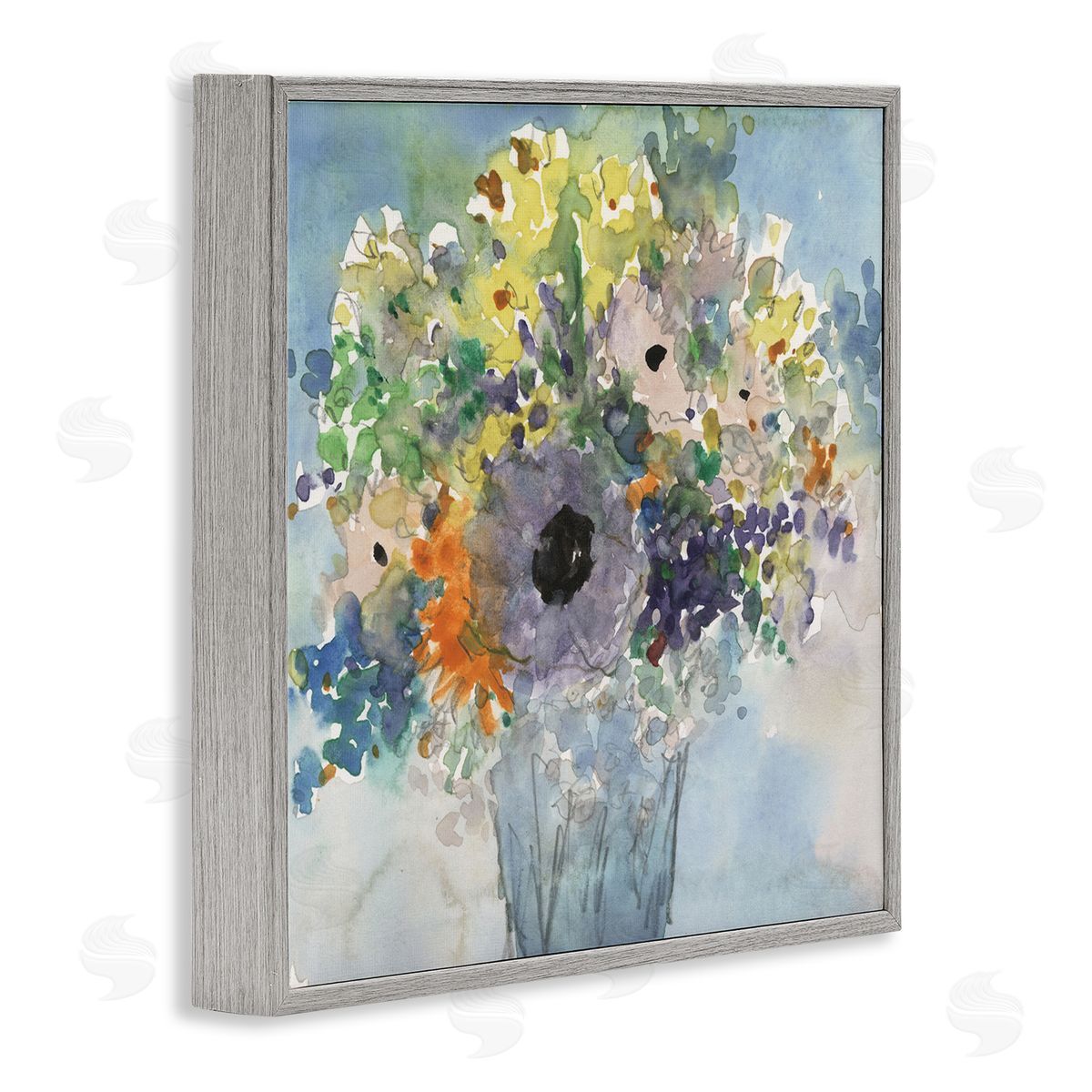 Samuel Dixon Blue Bouquet Watercolor Gray Framed Giclee Wall Artside_