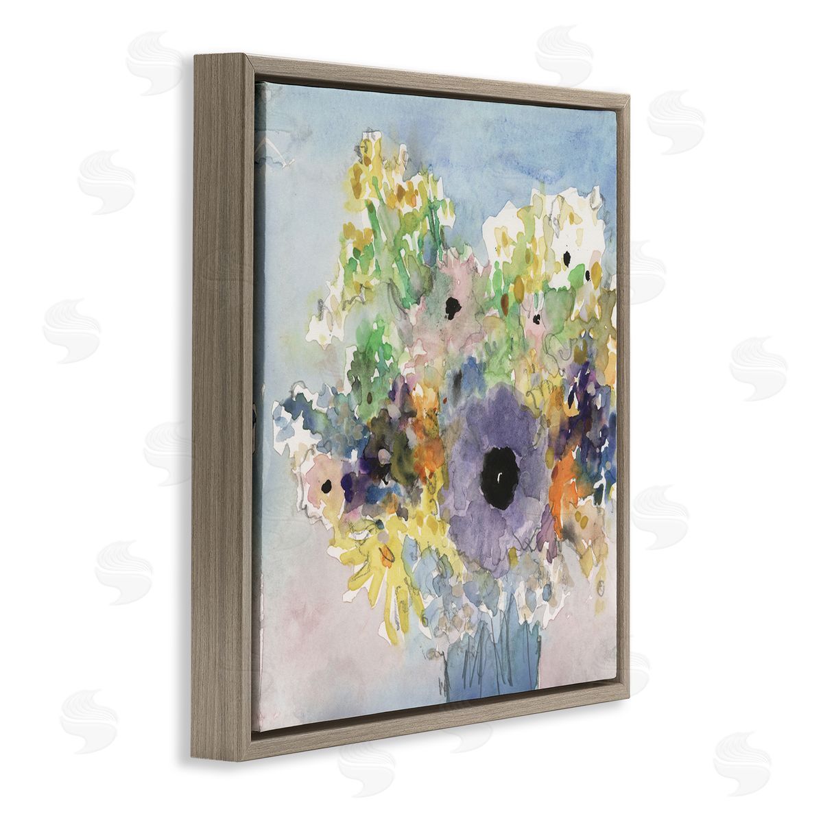Samuel Dixon Country Florals Watercolor Brown Floater Frame Canvas Artside_