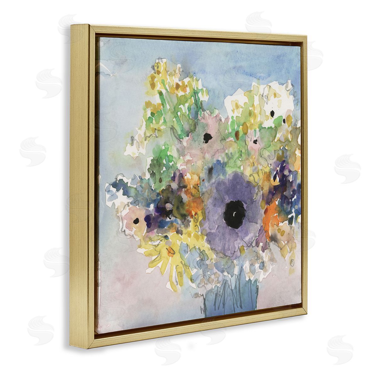 Samuel Dixon Country Florals Watercolor Gold Floater Frame Canvas Artside_