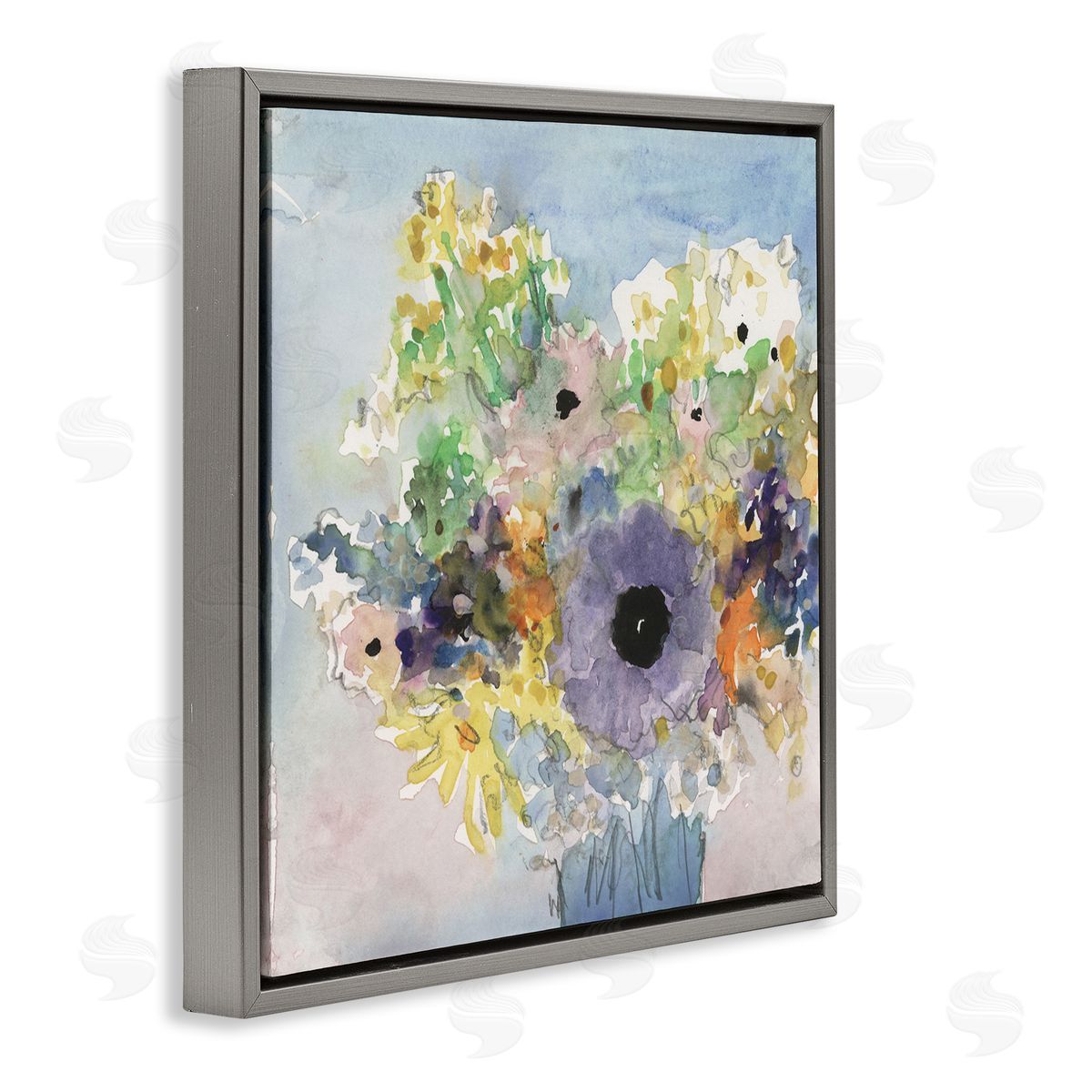 Samuel Dixon Country Florals Watercolor Gray Floater Frame Canvas Artside_
