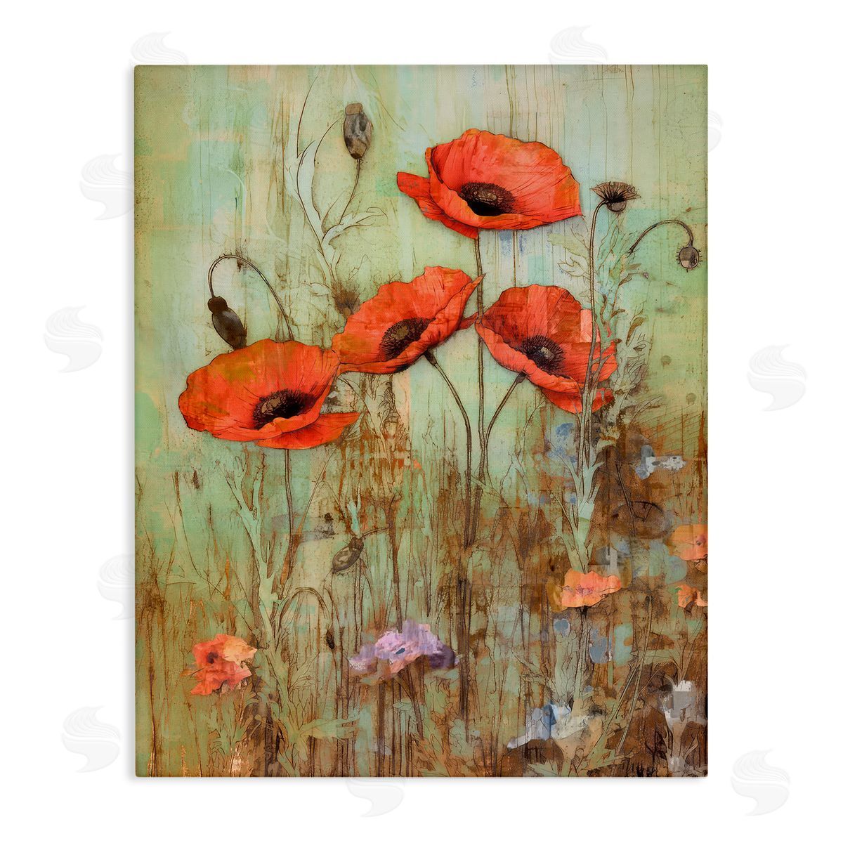 Rustic Red Poppies Canvas Wall Art, Home Decor by Enrico McGarrigle