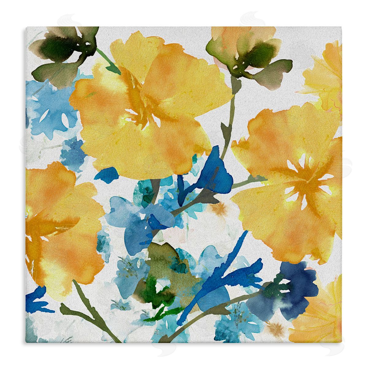 Yellow & Blue Hibiscus Canvas Wall Art, Home Decor by Flora Kouta