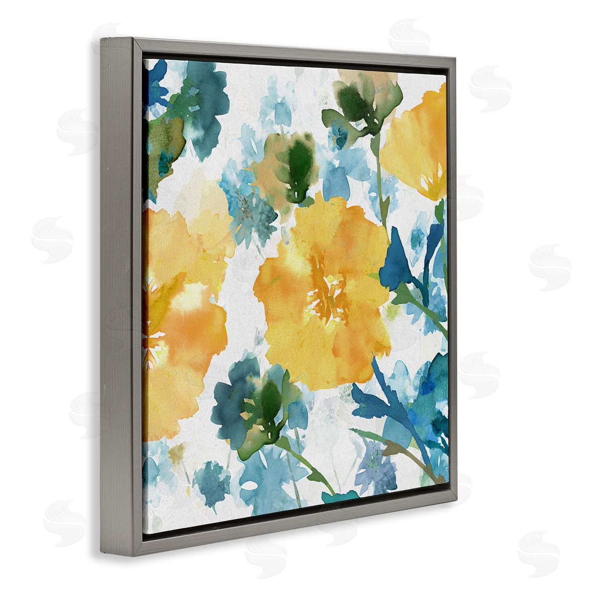 Flora Kouta Yellow Hibiscus Arrangement Gray Floater Frame Canvas Artside_