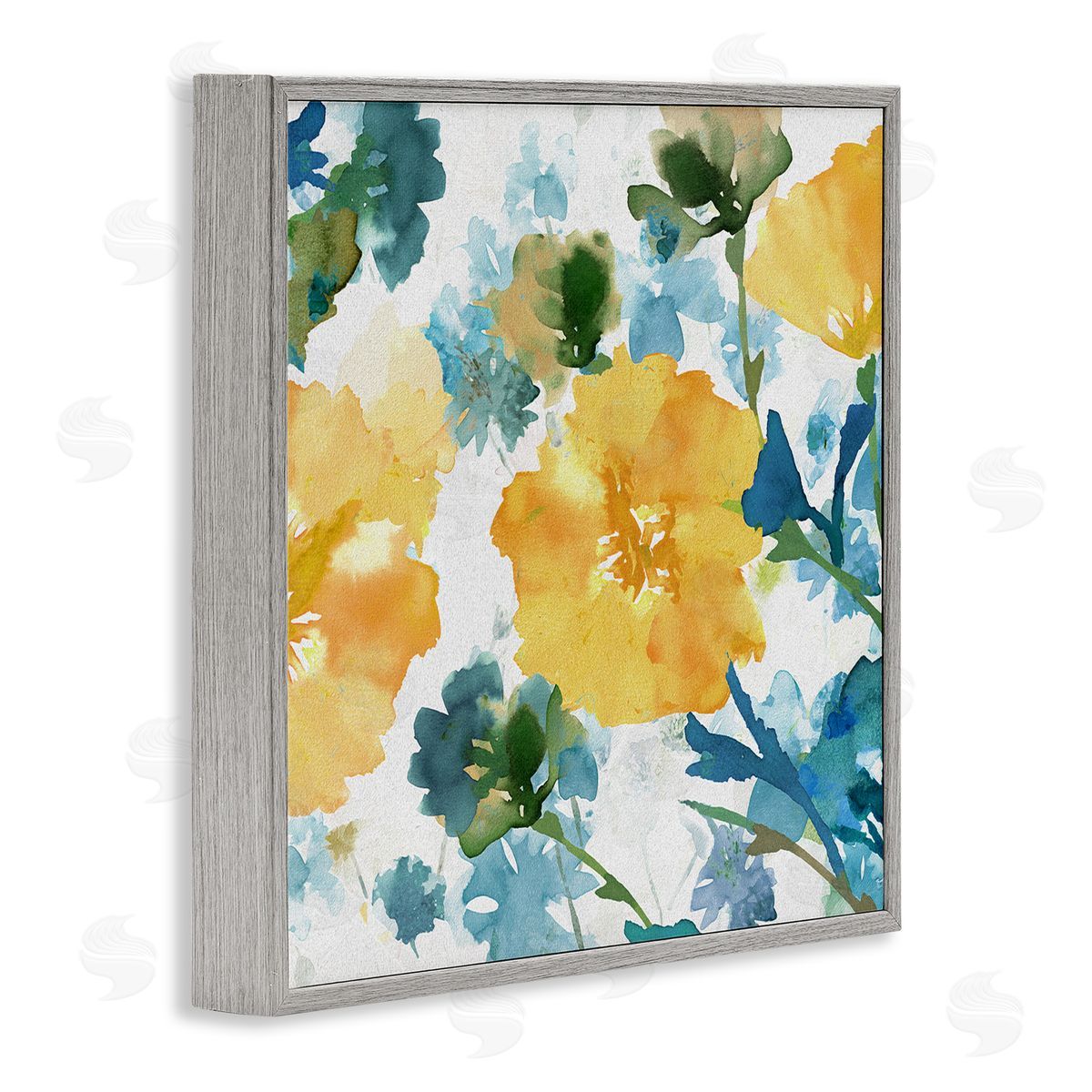 Flora Kouta Yellow Hibiscus Arrangement Gray Framed Giclee Wall Artside_