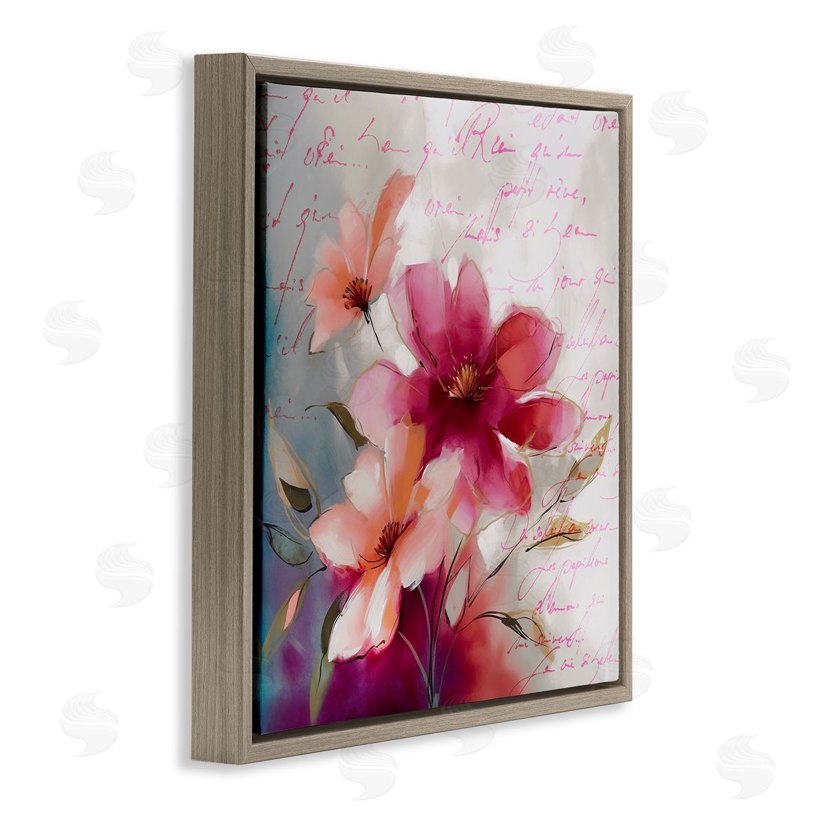 Andrea Haase Pink Vintage Florals Brown Floater Frame Canvas Artside_