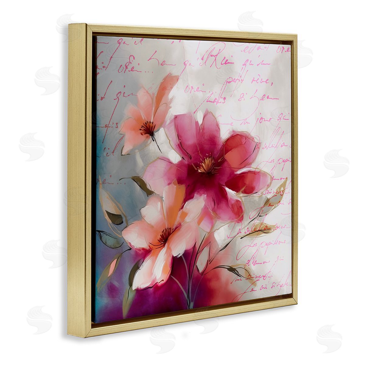 Andrea Haase Pink Vintage Florals Gold Floater Frame Canvas Artside_