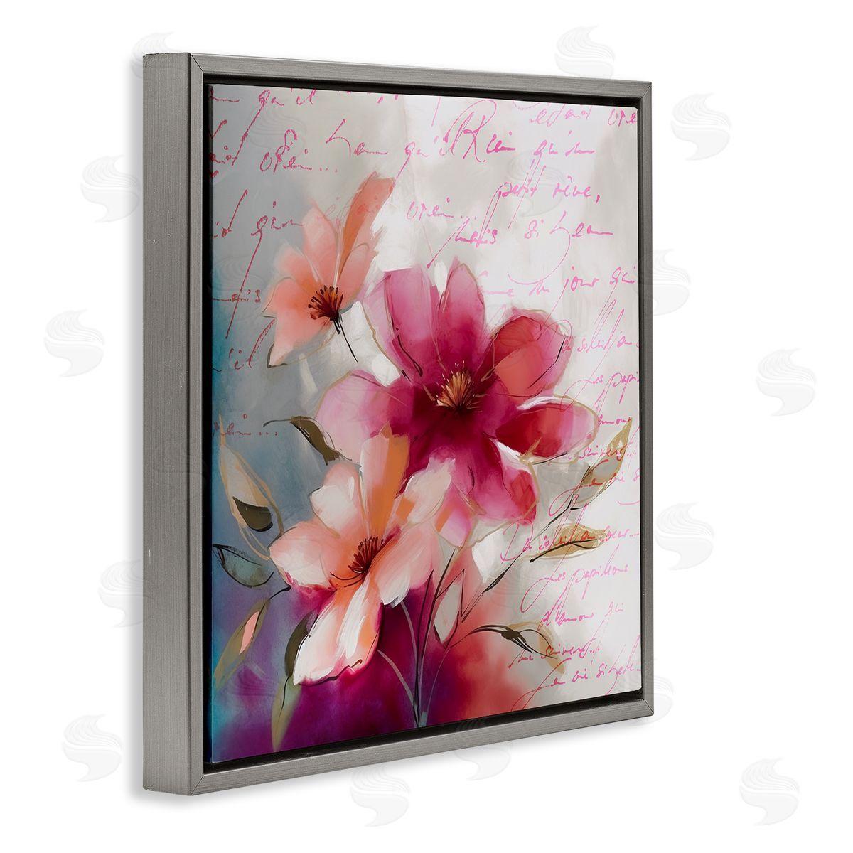 Andrea Haase Pink Vintage Florals Gray Floater Frame Canvas Artside_