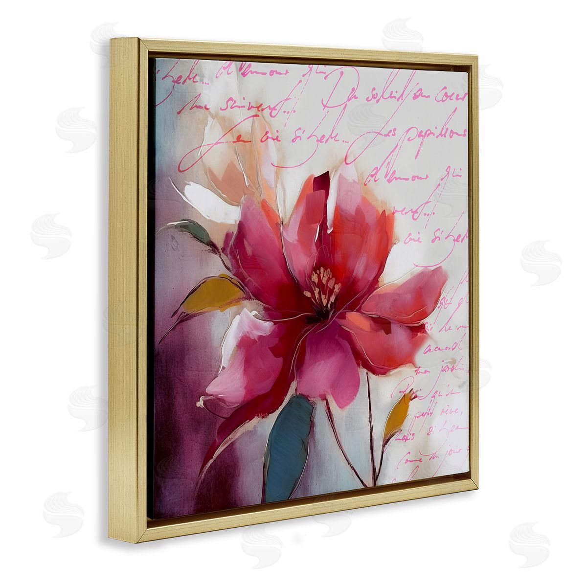 Andrea Haase Red Vintage Bloom Gold Floater Frame Canvas Artside_