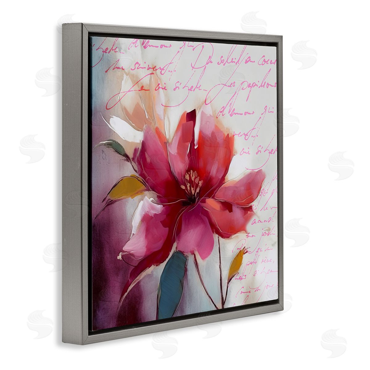 Andrea Haase Red Vintage Bloom Gray Floater Frame Canvas Artside_