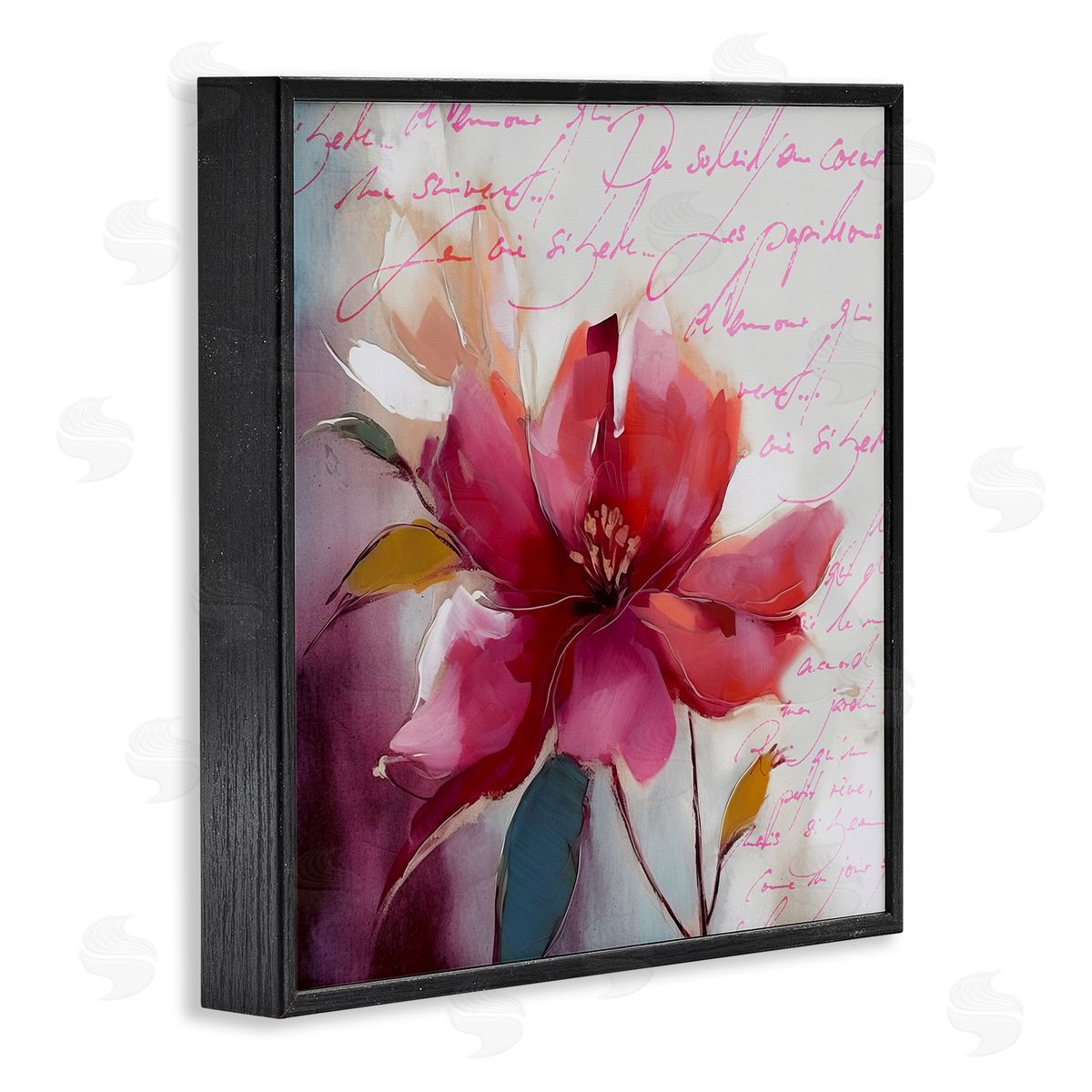 Andrea Haase Red Vintage Bloom Black Framed Giclee Wall Artside_