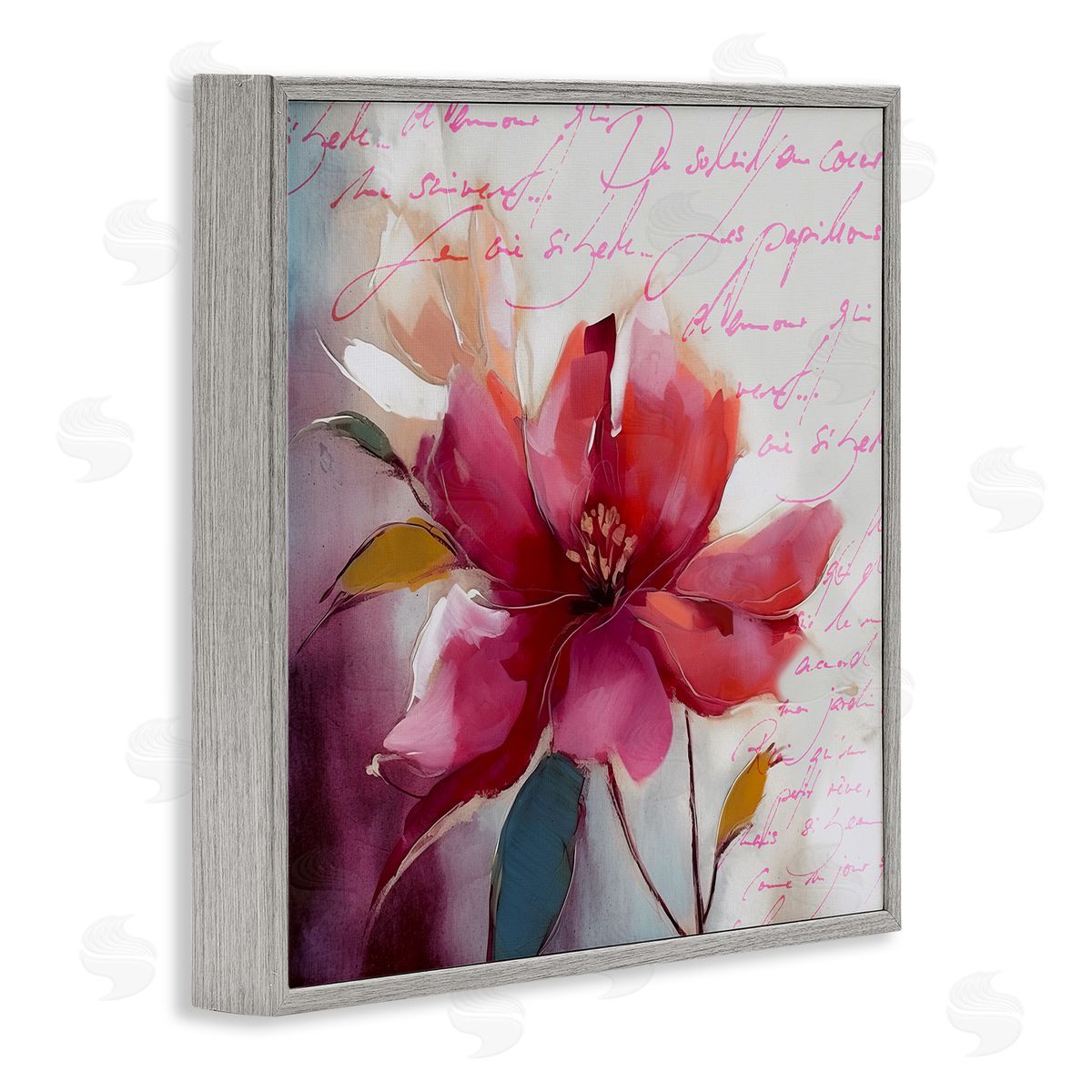 Andrea Haase Red Vintage Bloom Gray Framed Giclee Wall Artside_