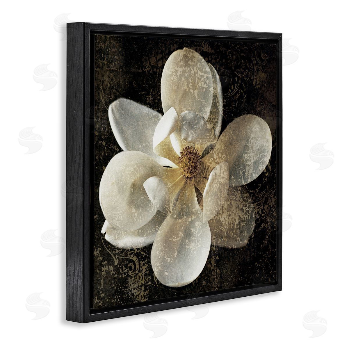 Rustic Patterned Magnolia Black Floating Frame Canvas Wall Art, Home Decor by John Seba