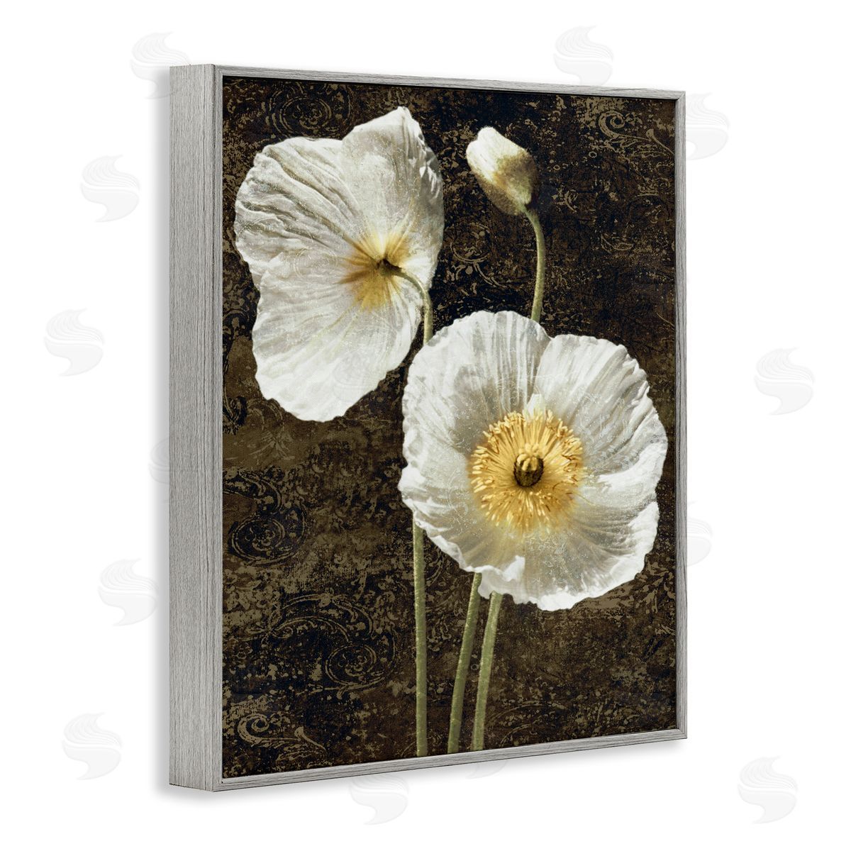 John Seba Budding White Poppies Gray Framed Giclee Wall Artside_