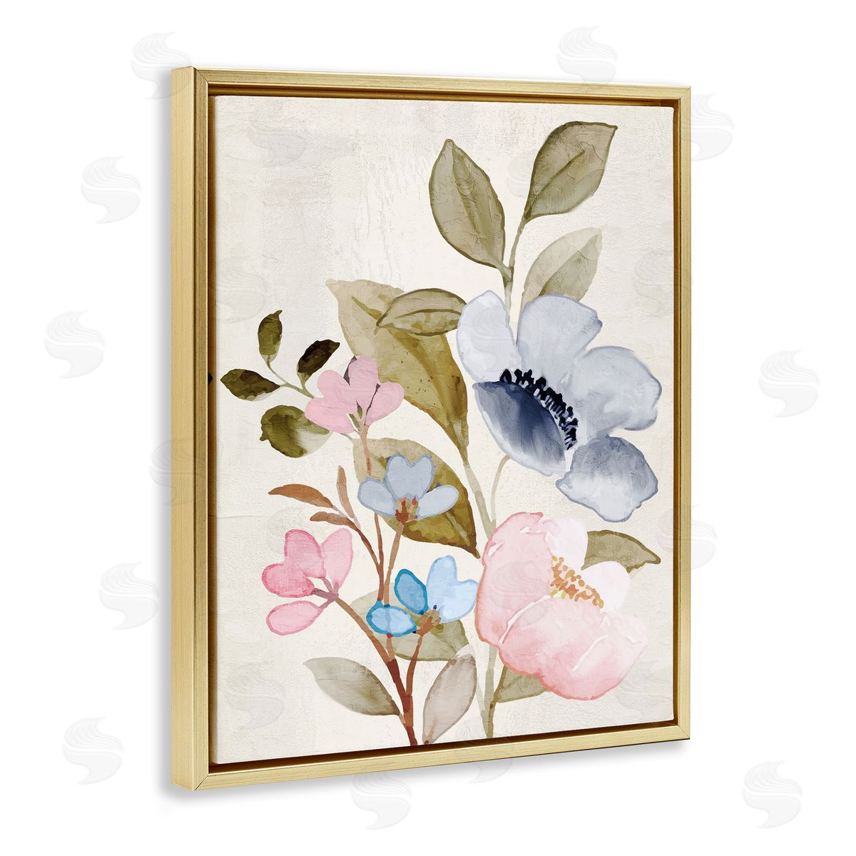 Kim Allen Soft Cottage Florals Gold Floater Frame Canvas Artside_