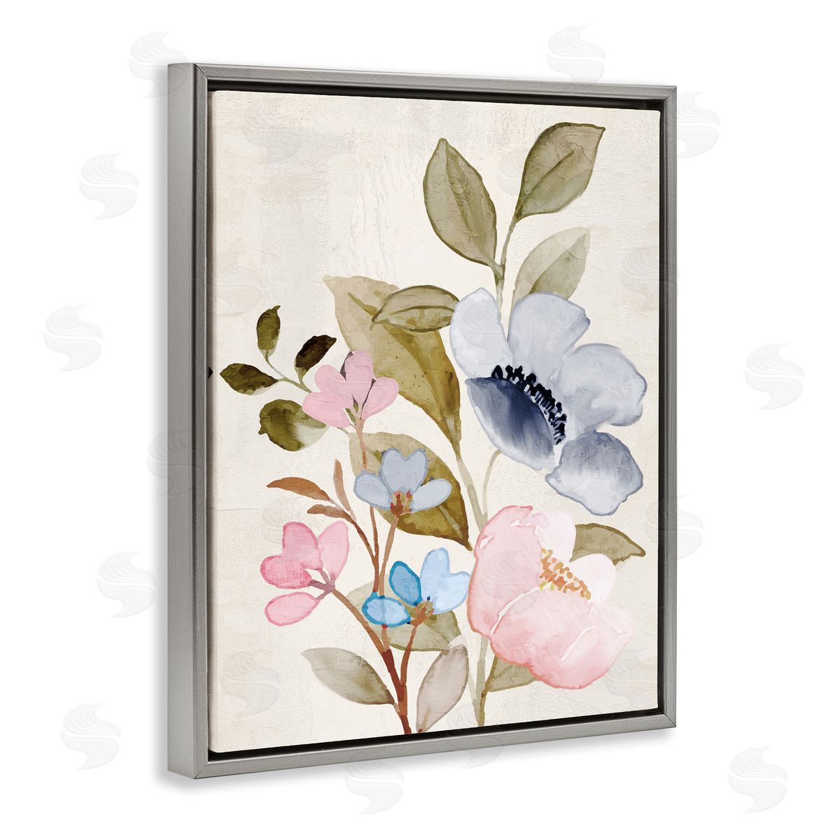 Kim Allen Soft Cottage Florals Gray Floater Frame Canvas Artside_