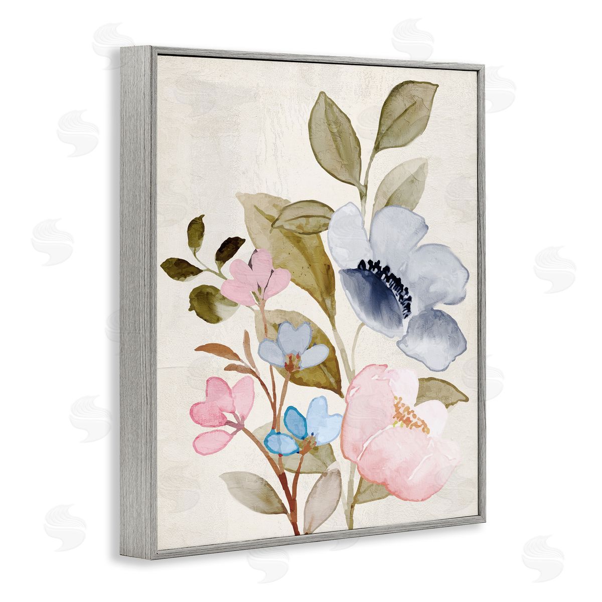 Kim Allen Soft Cottage Florals Gray Framed Giclee Wall Artside_