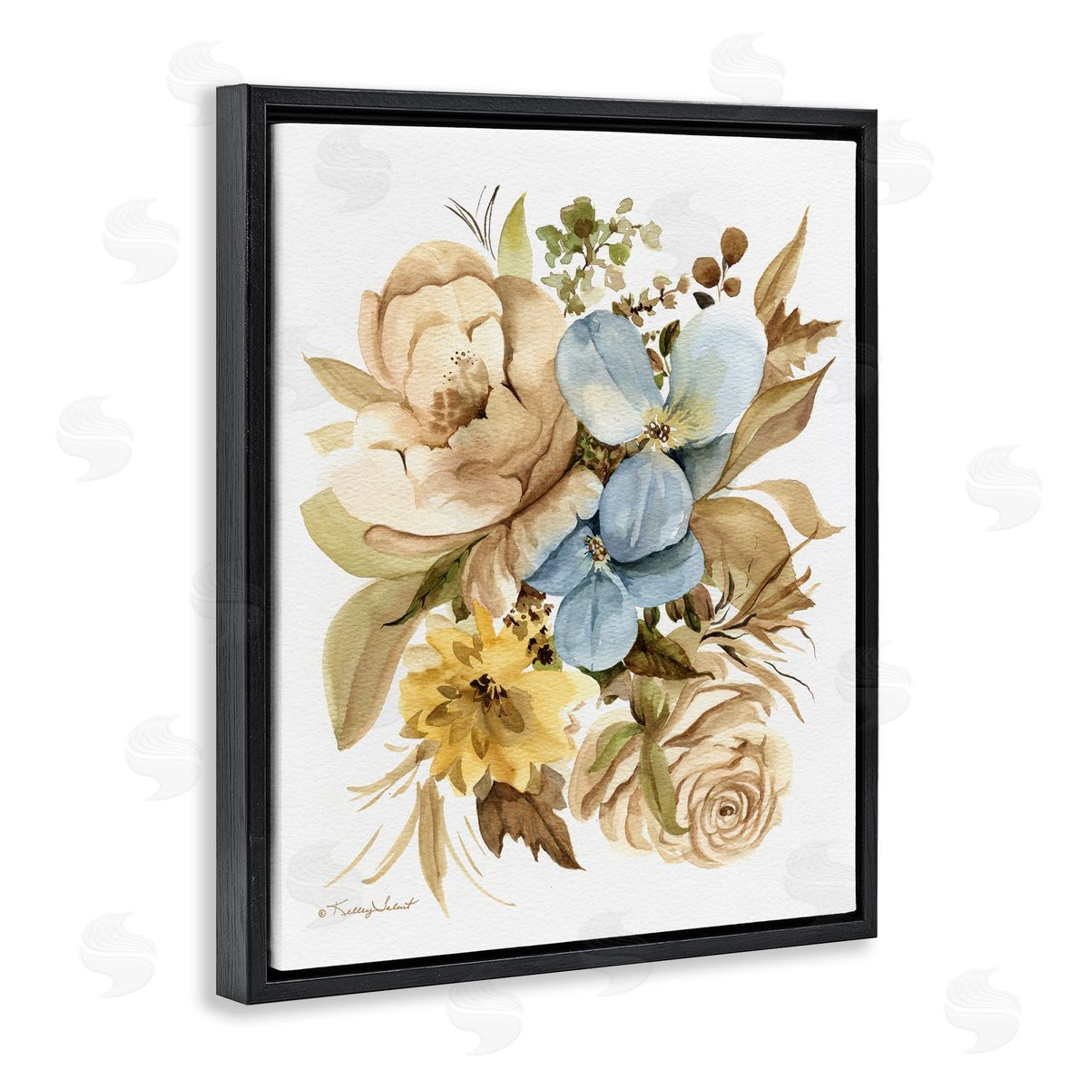 Kelley Talent Earthy Floral Watercolor Black Floater Frame Canvas Artside_