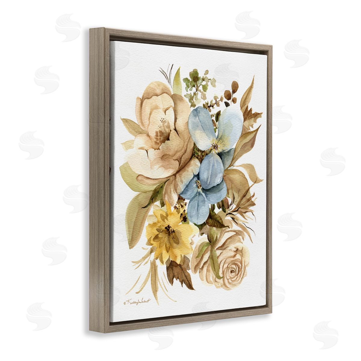 Kelley Talent Earthy Floral Watercolor Brown Floater Frame Canvas Artside_