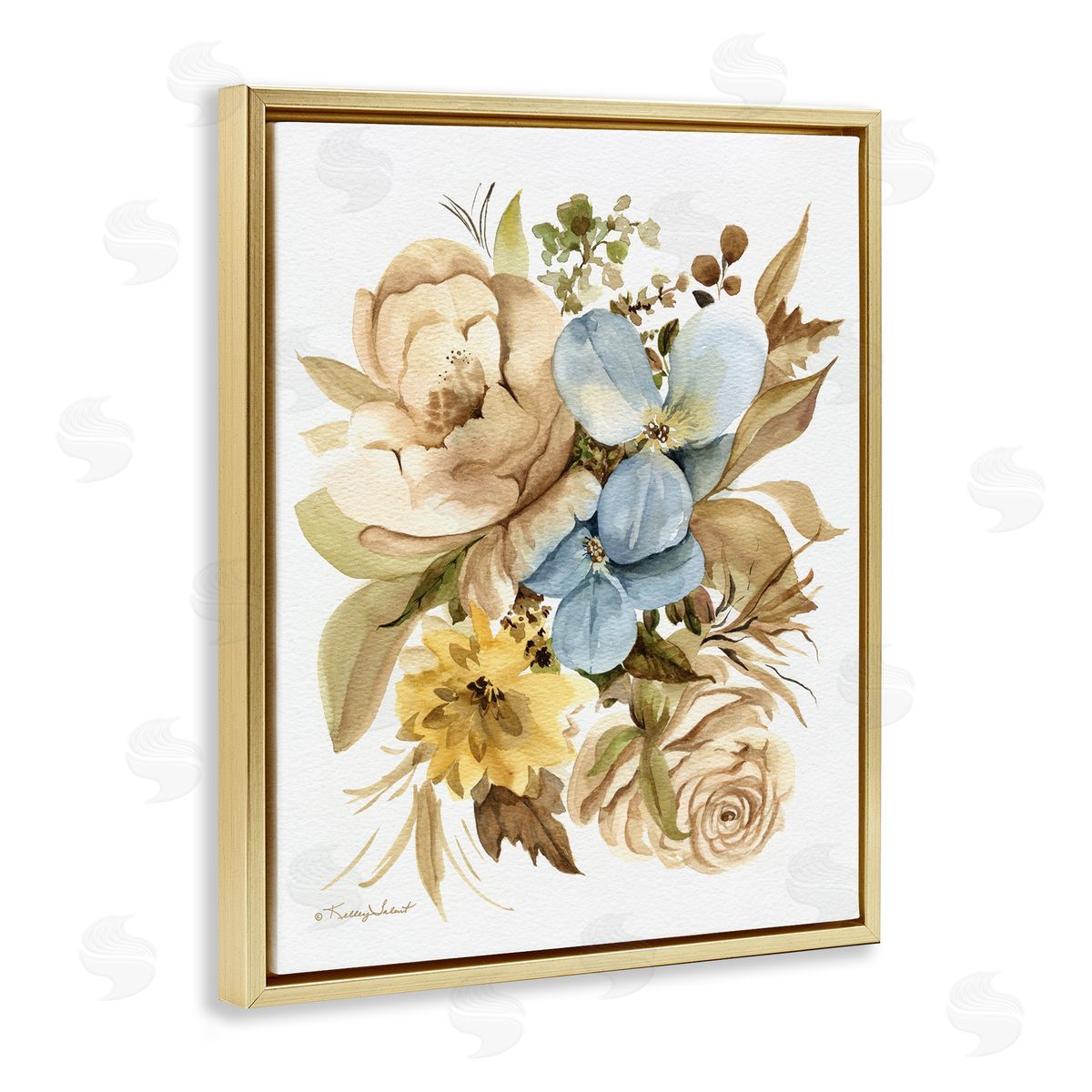 Kelley Talent Earthy Floral Watercolor Gold Floater Frame Canvas Artside_