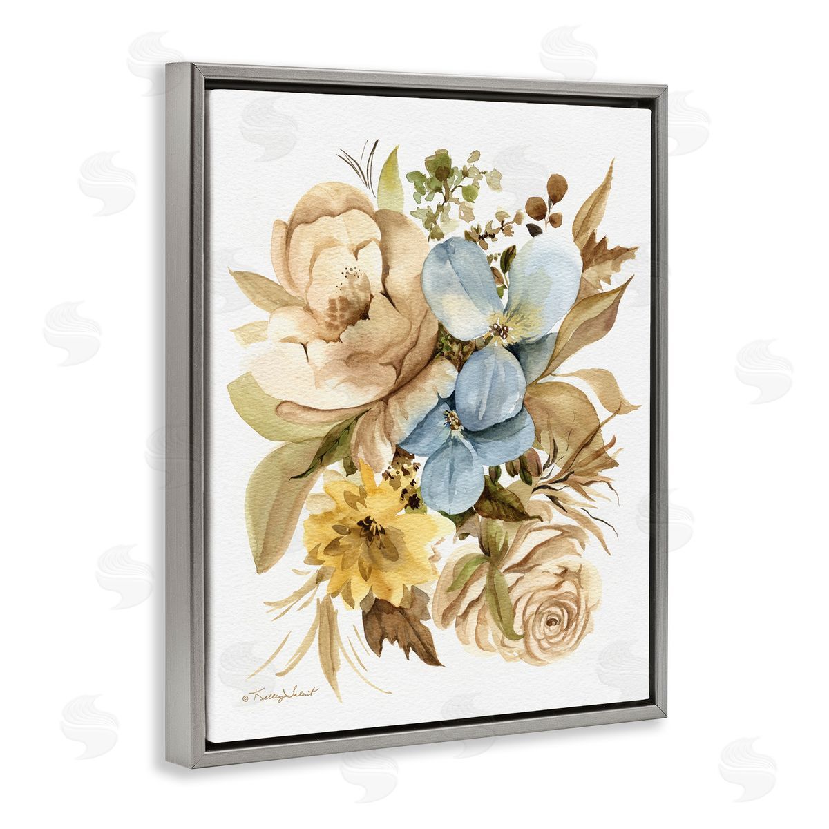 Kelley Talent Earthy Floral Watercolor Gray Floater Frame Canvas Artside_