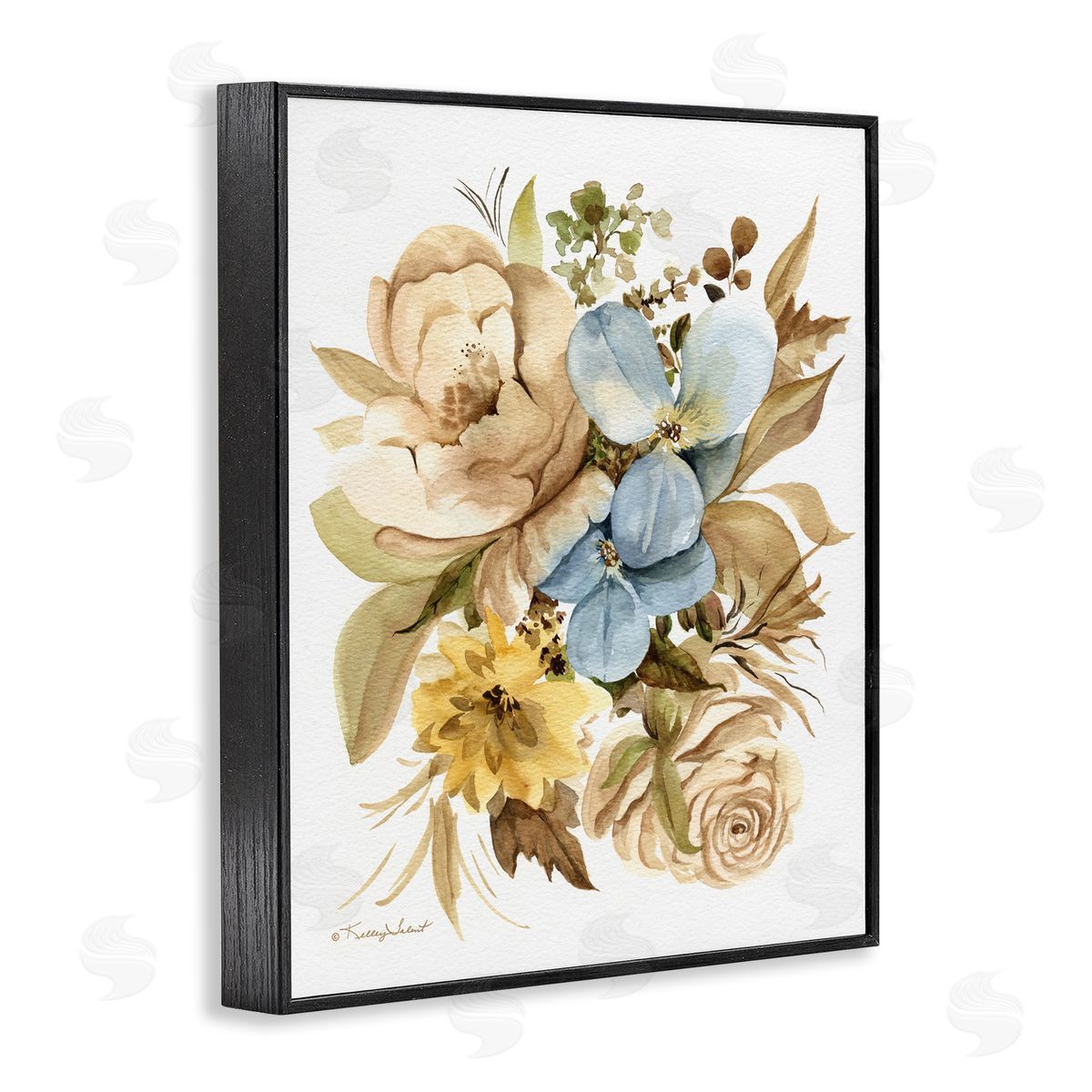 Kelley Talent Earthy Floral Watercolor Black Framed Giclee Wall Artside_