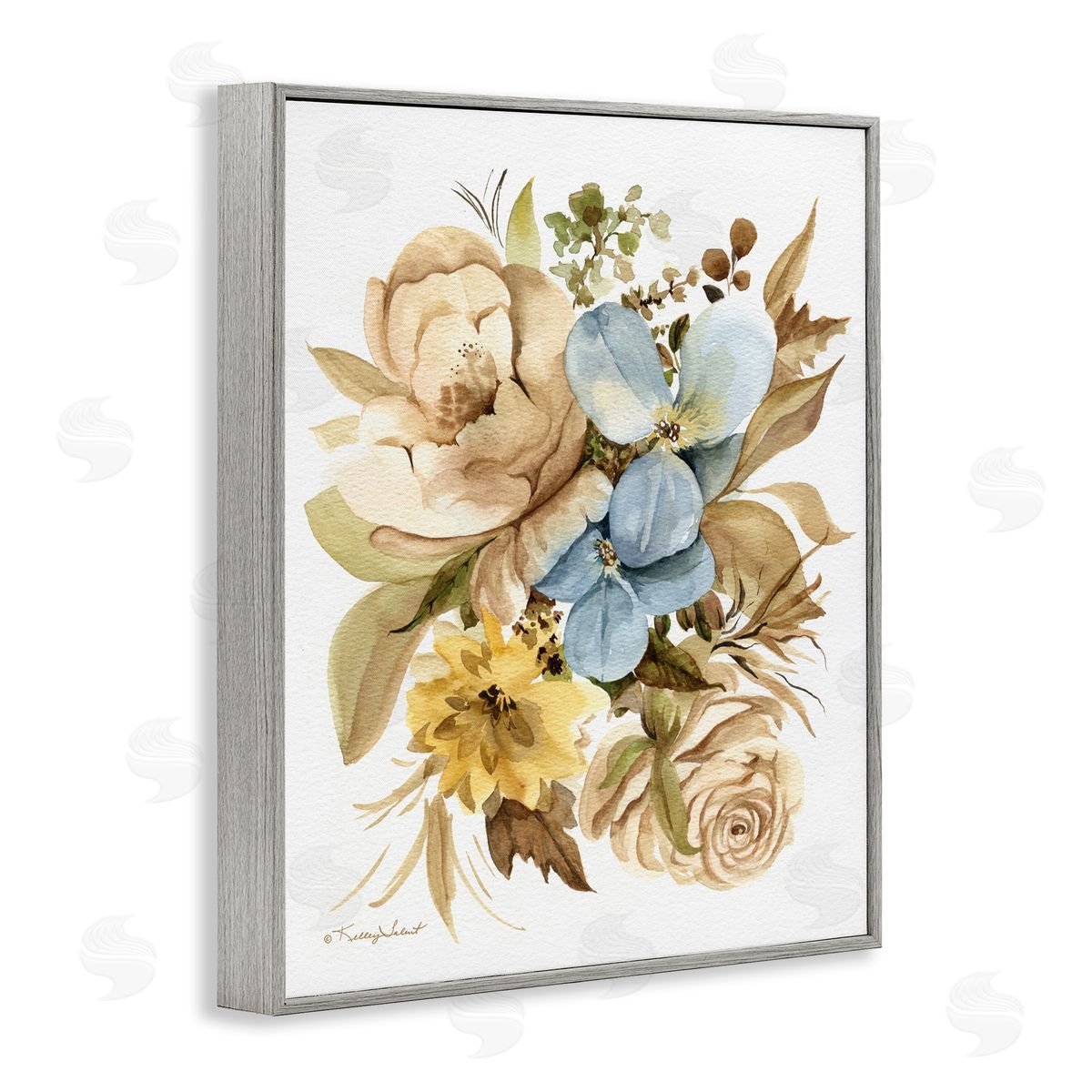 Kelley Talent Earthy Floral Watercolor Gray Framed Giclee Wall Artside_
