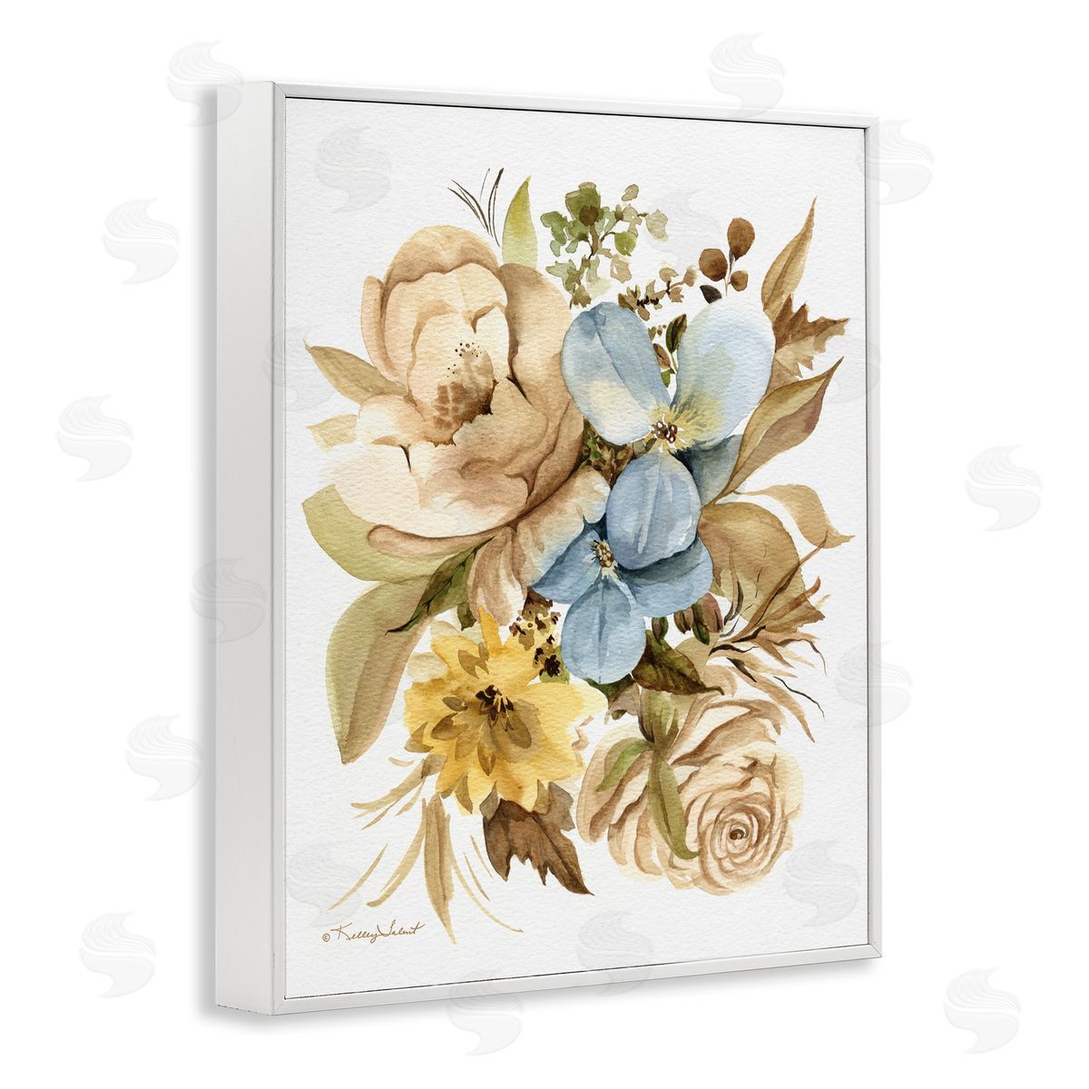 Kelley Talent Earthy Floral Watercolor White Framed Giclee Wall Artside_
