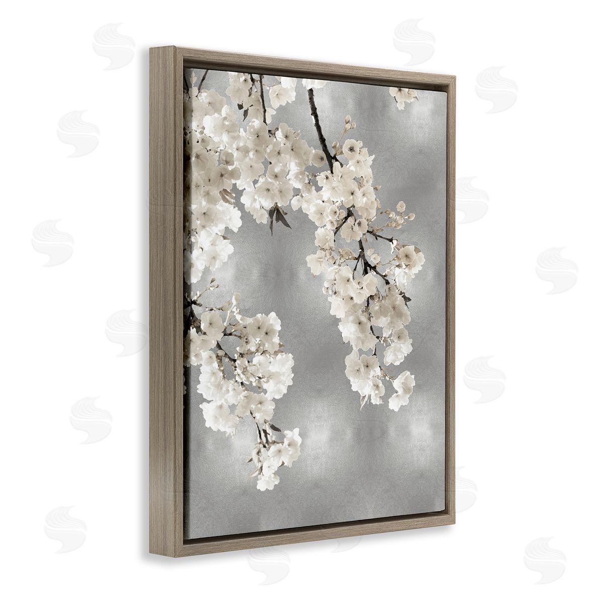 Kate Bennett Modern White Cherry Blossoms Brown Floater Frame Canvas Artside_