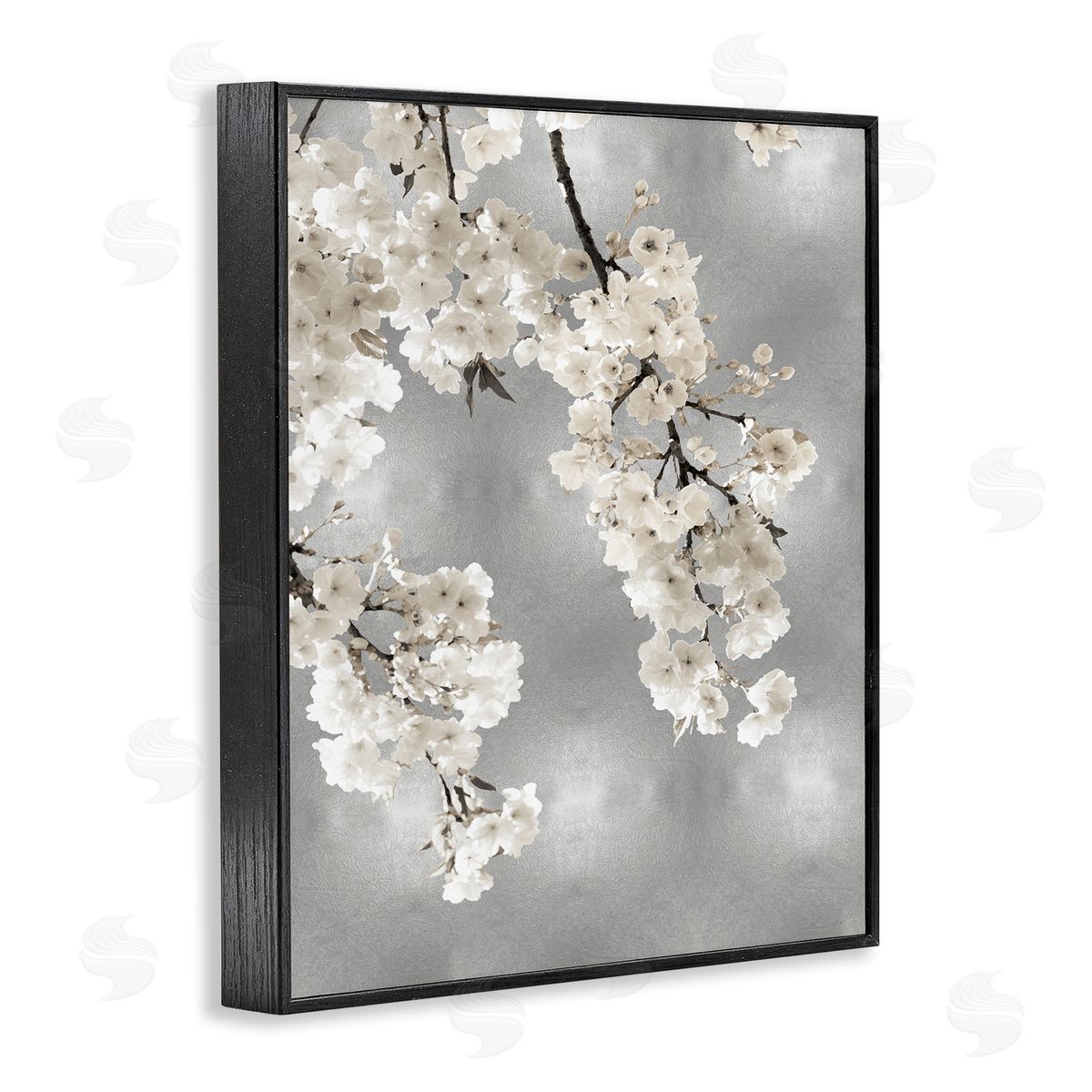 Kate Bennett Modern White Cherry Blossoms Black Framed Giclee Wall Artside_