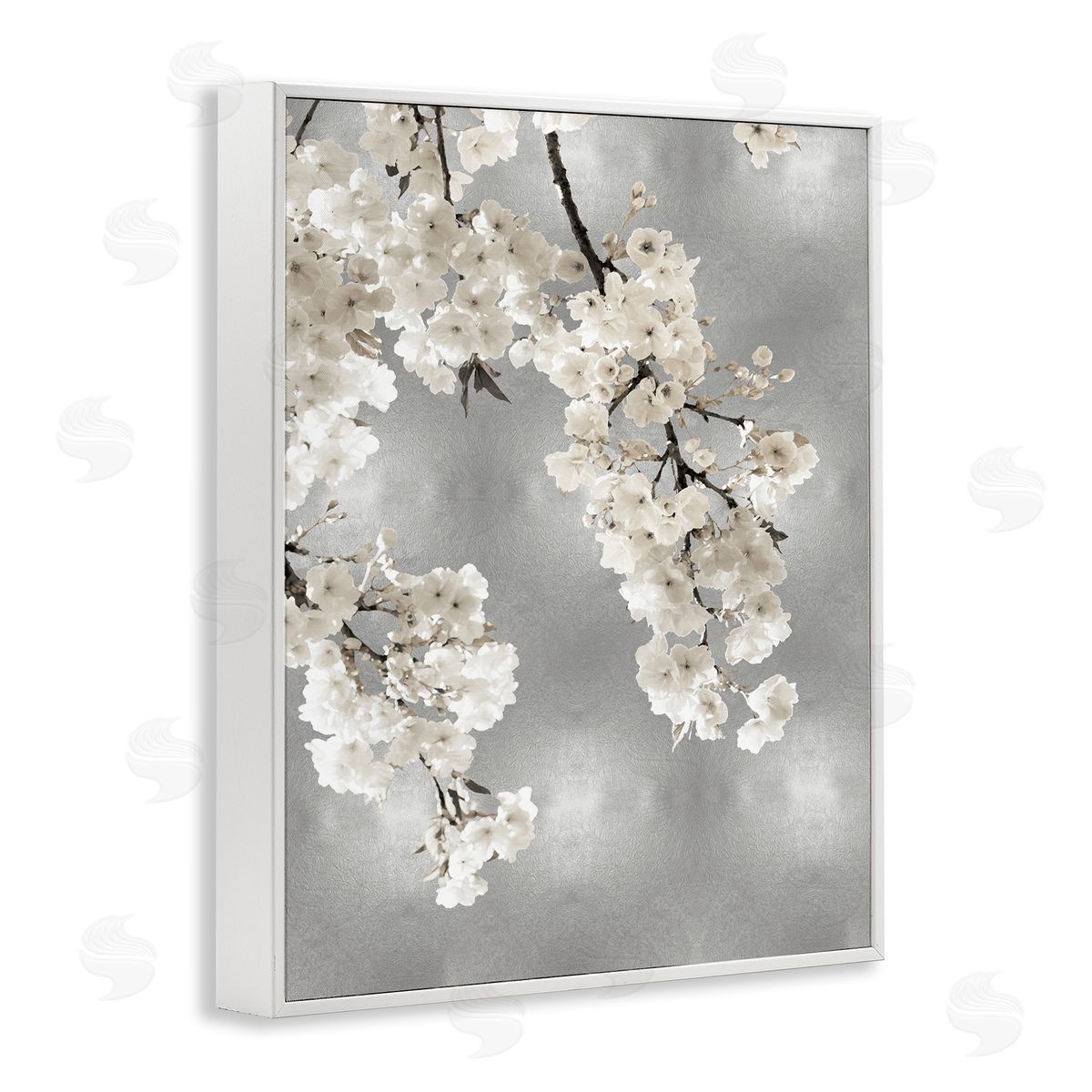 Kate Bennett Modern White Cherry Blossoms White Framed Giclee Wall Artside_