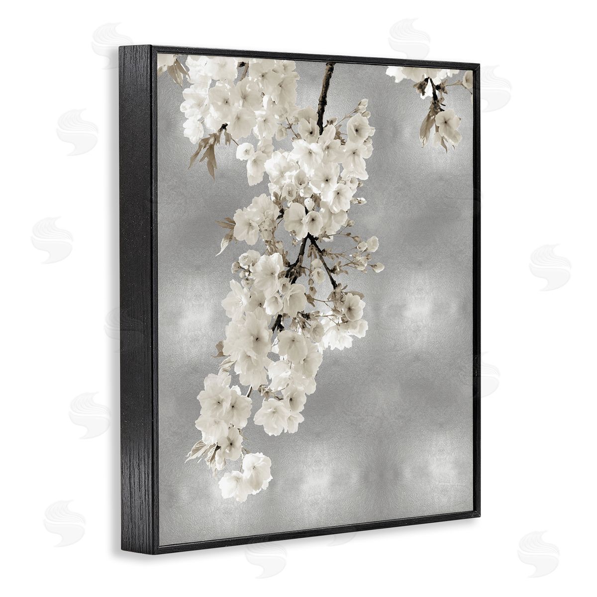 Kate Bennett Cherry Blossoms on Grey Black Framed Giclee Wall Artside_