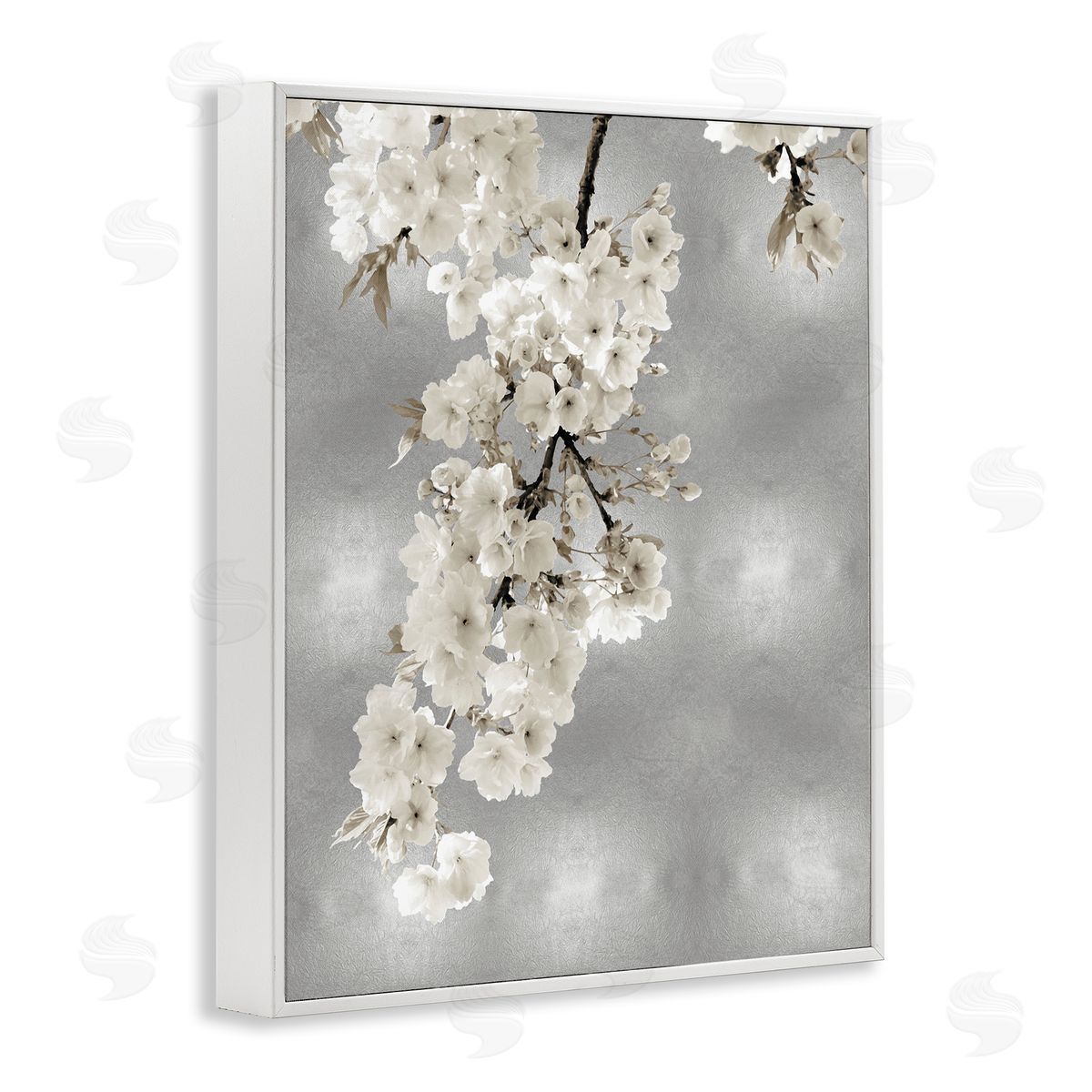 Kate Bennett Cherry Blossoms on Grey White Framed Giclee Wall Artside_