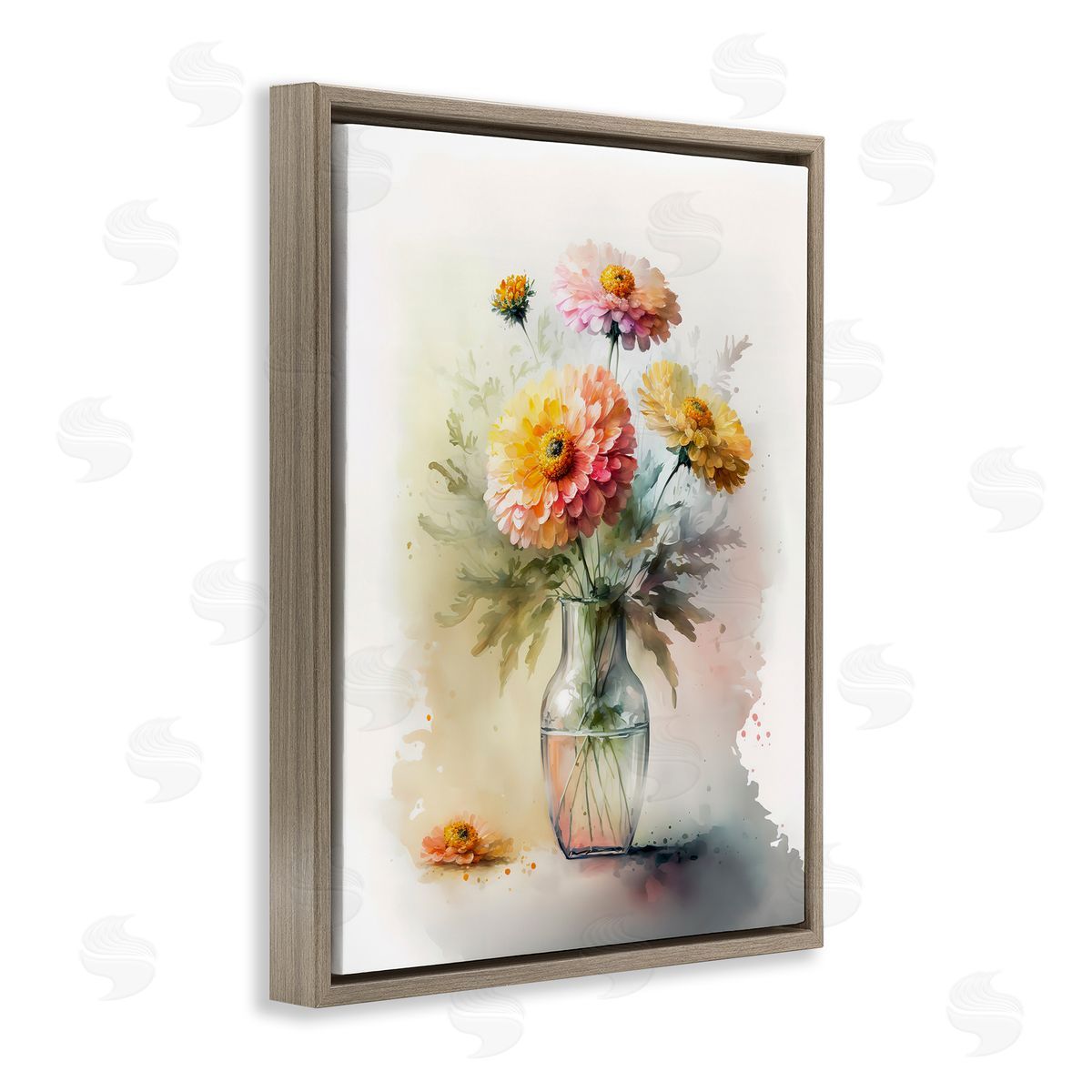 Leah McLean Modern Dahlia Bouquet Brown Floater Frame Canvas Artside_