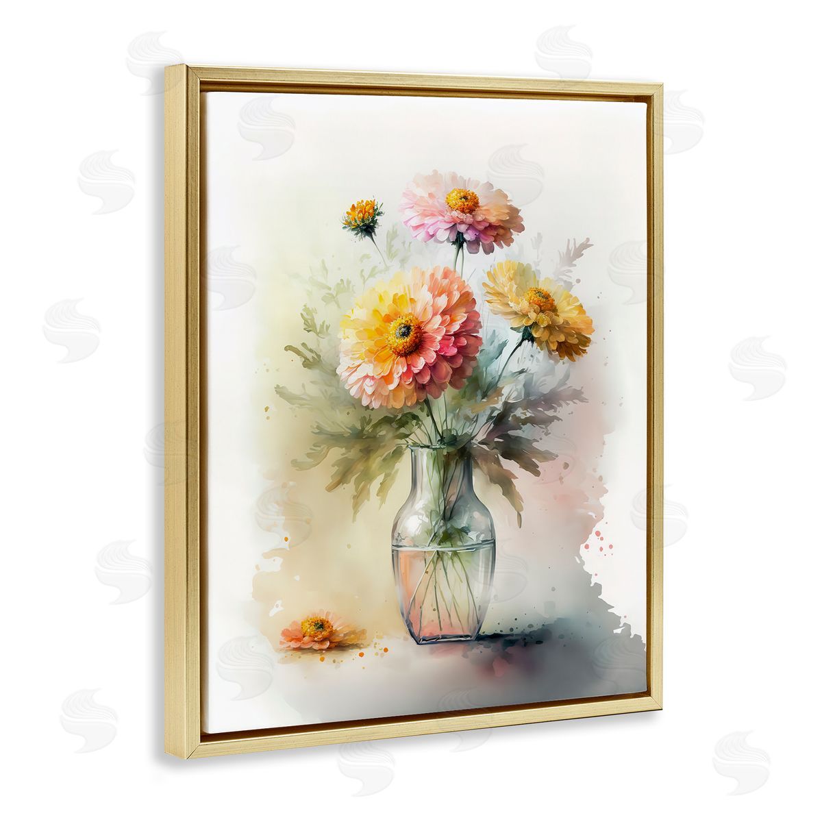 Leah McLean Modern Dahlia Bouquet Gold Floater Frame Canvas Artside_