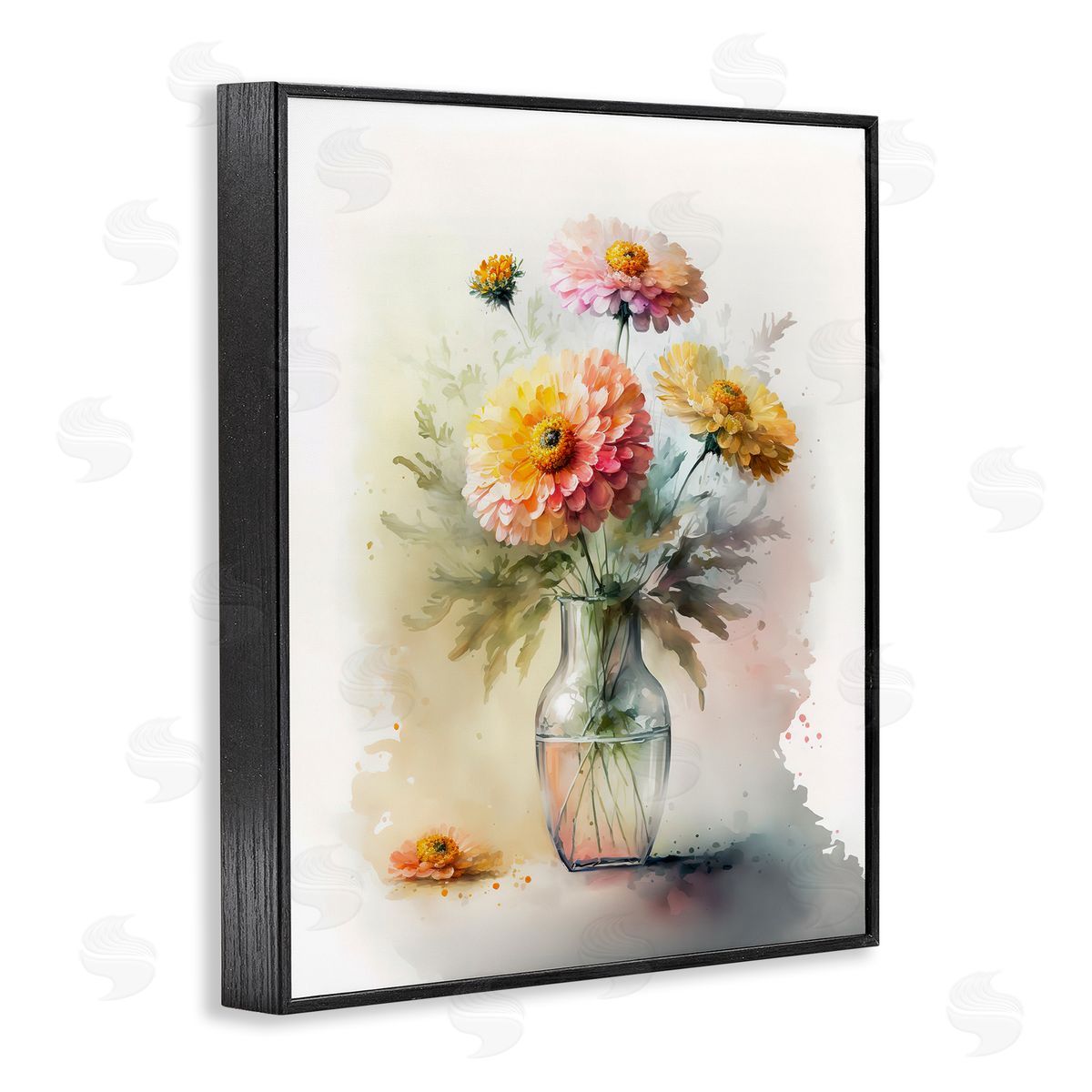 Leah McLean Modern Dahlia Bouquet Black Framed Giclee Wall Artside_