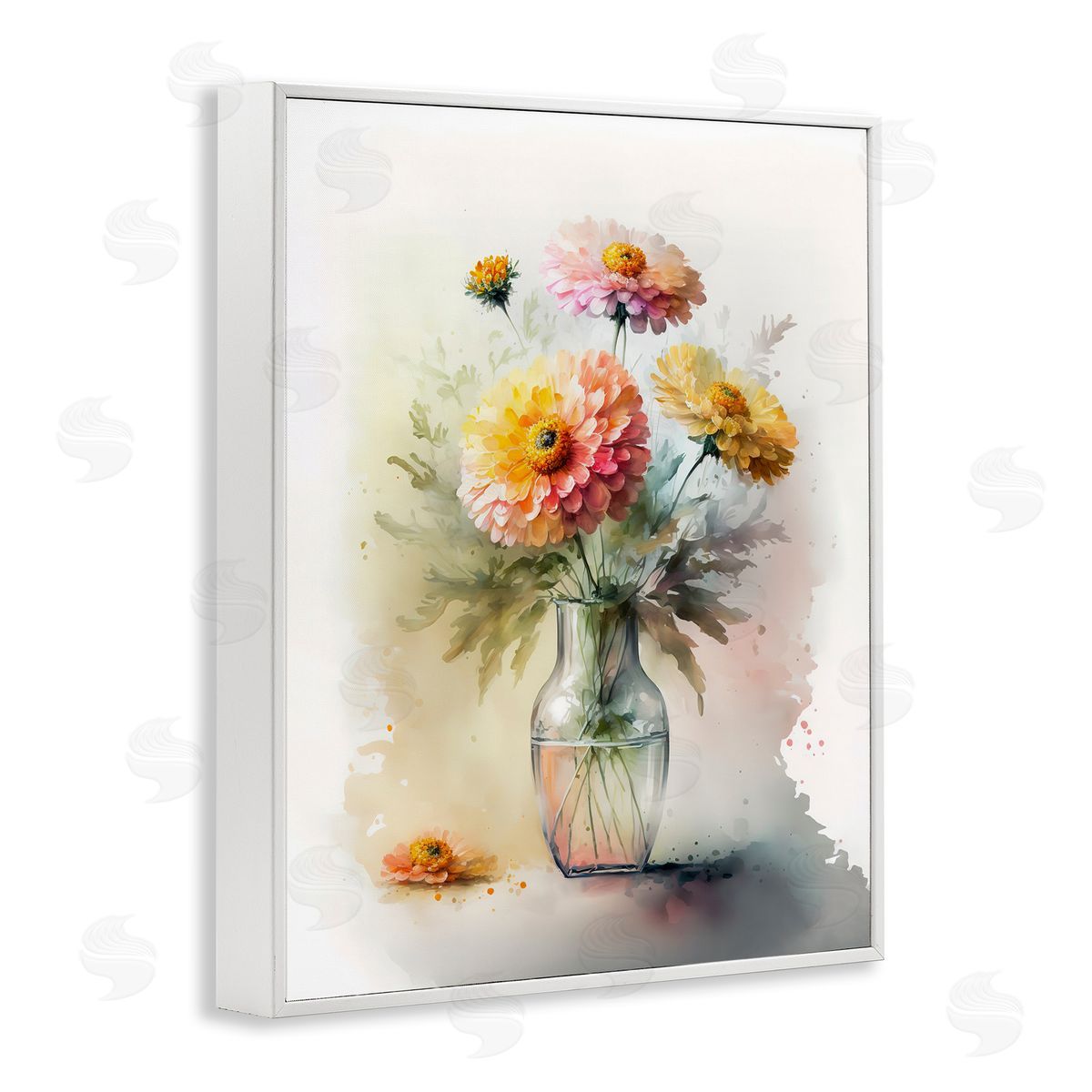 Leah McLean Modern Dahlia Bouquet White Framed Giclee Wall Artside_