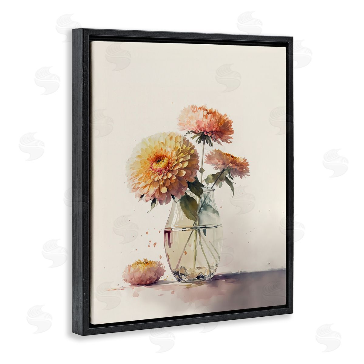 Blooming Dahlias Painting Black Floating Frame Canvas Wall Art, Home Decor by Leah McLean