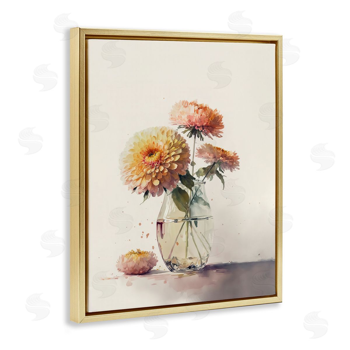 Blooming Dahlias Painting Gold Floating Frame Canvas Wall Art, Home Decor by Leah McLean