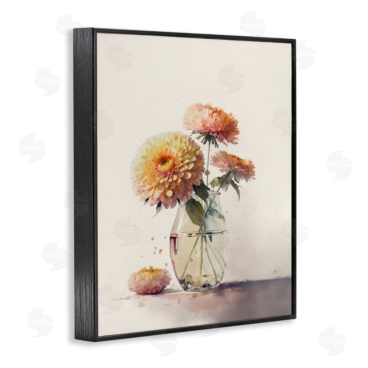 Blooming Dahlias Painting Black Frame Print Wall Art, Home Decor by Leah McLean