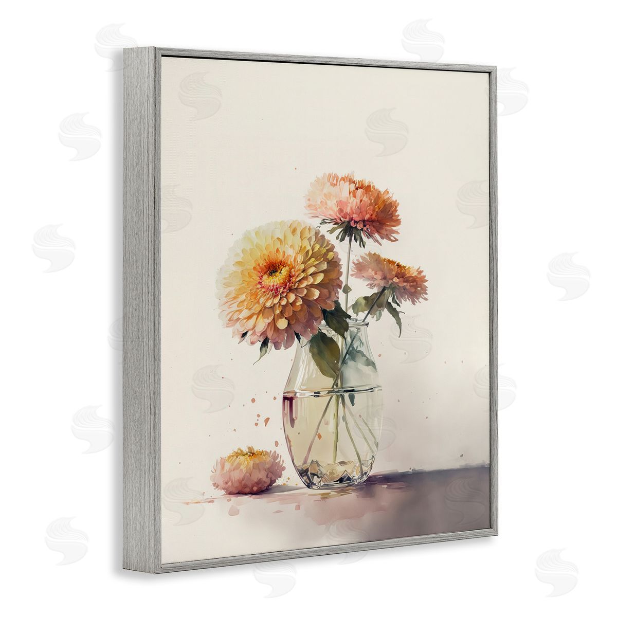 Blooming Dahlias Painting Grey Frame Print Wall Art, Home Decor by Leah McLean