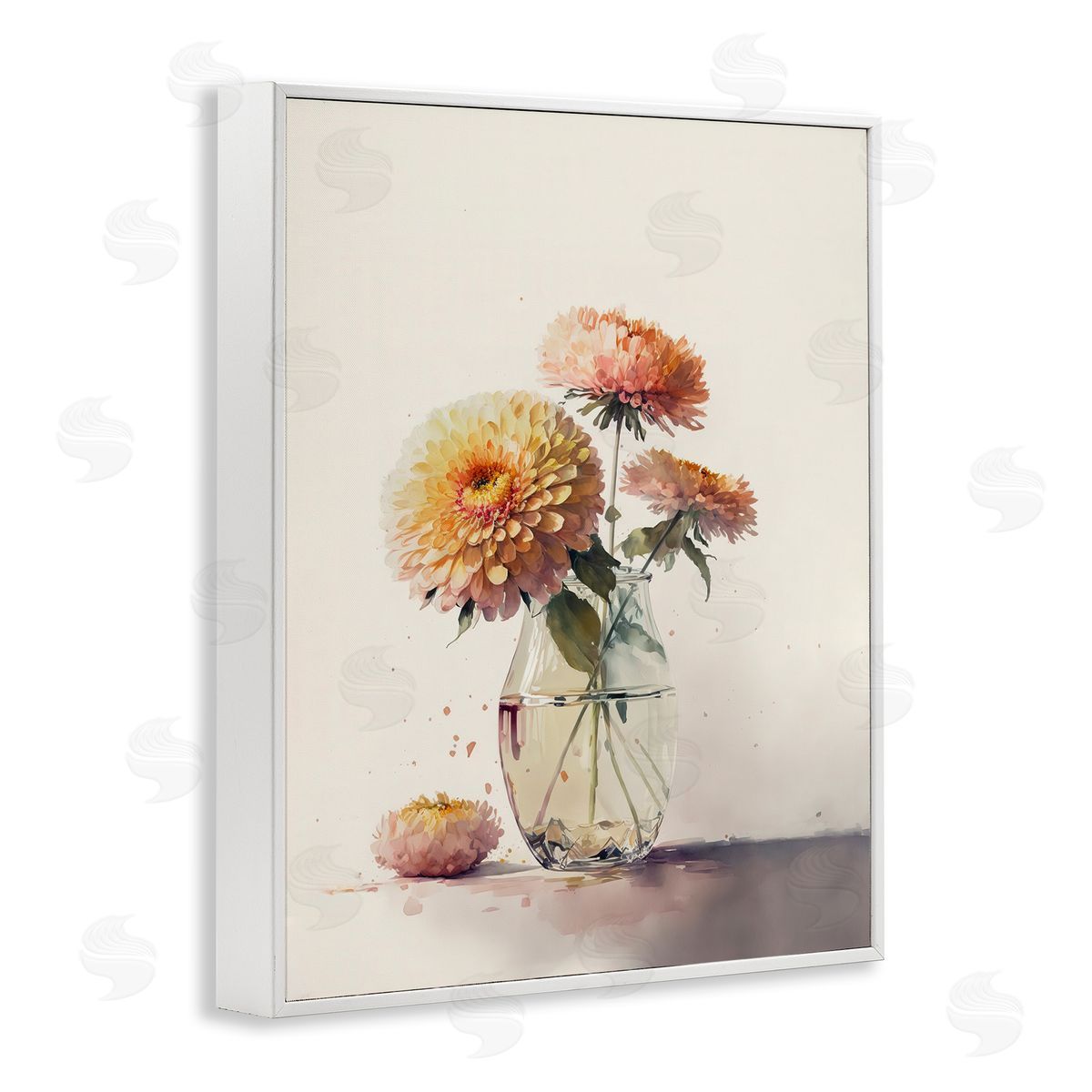 Blooming Dahlias Painting White Frame Print Wall Art, Home Decor by Leah McLean