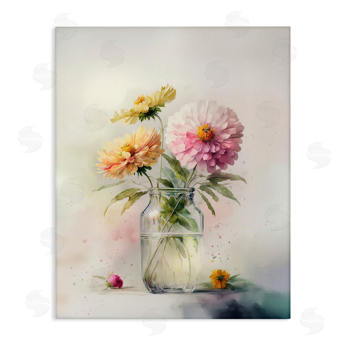Leah McLean Pink & Yellow Dahlias Canvas Wall Art