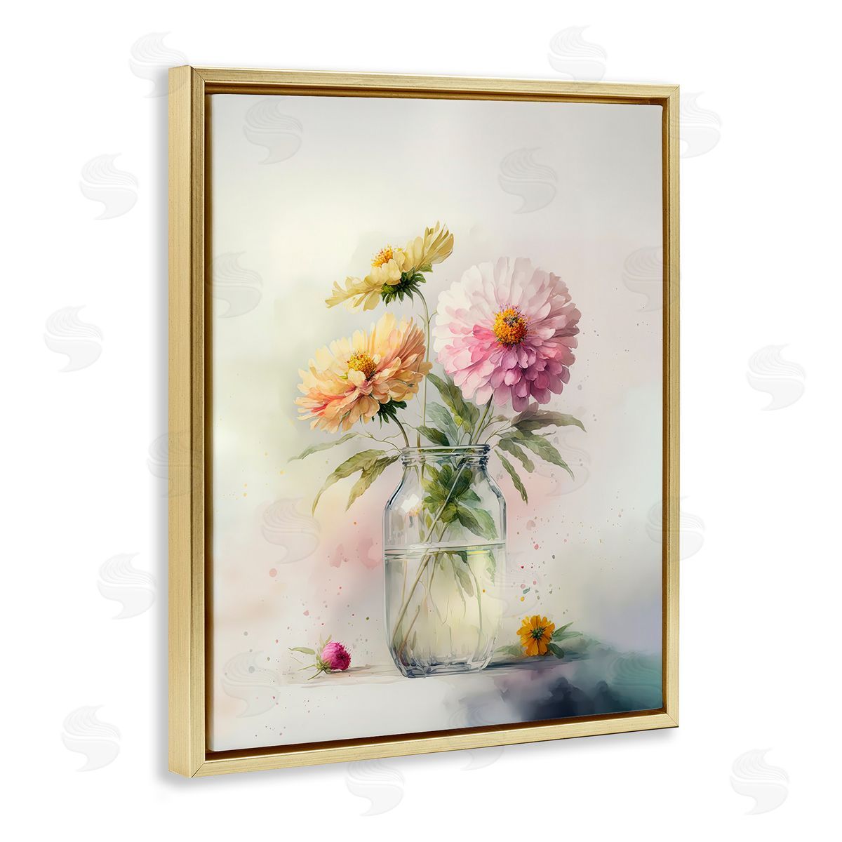 Leah McLean Pink & Yellow Dahlias Gold Floater Frame Canvas Artside_