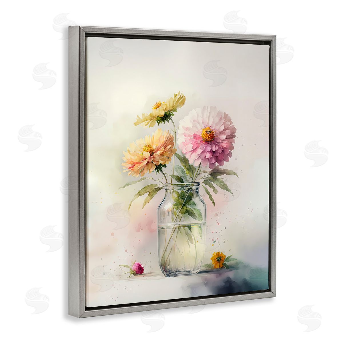 Leah McLean Pink & Yellow Dahlias Gray Floater Frame Canvas Artside_