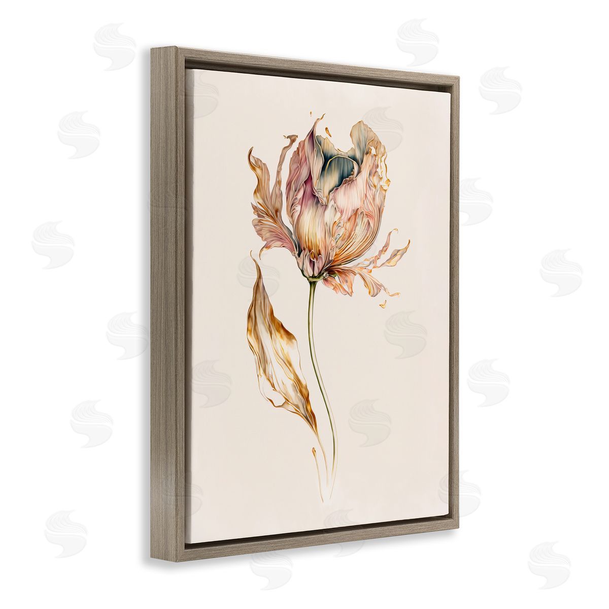 Leah McLean Vintage Tulip Petals Brown Floater Frame Canvas Artside_