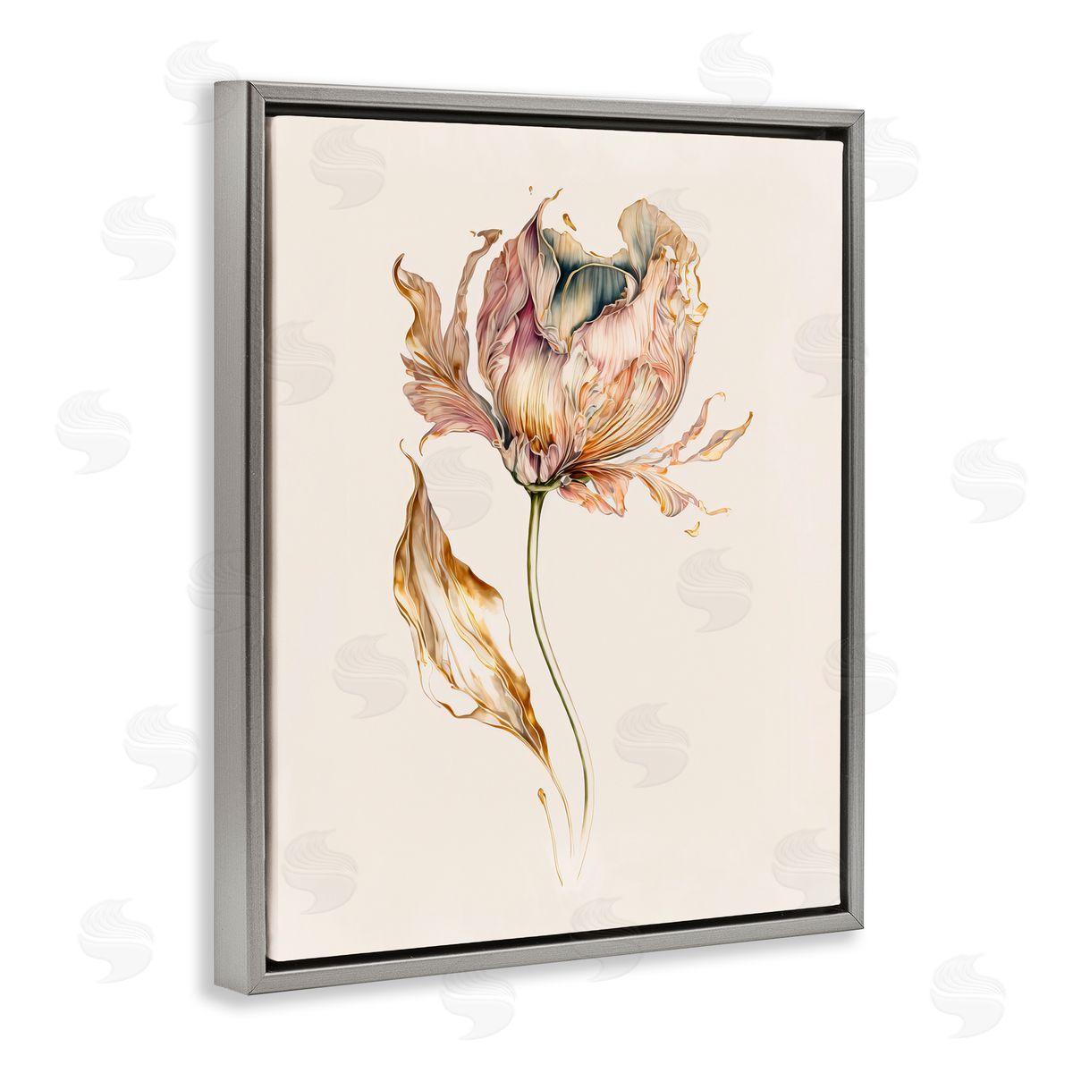 Leah McLean Vintage Tulip Petals Gray Floater Frame Canvas Artside_