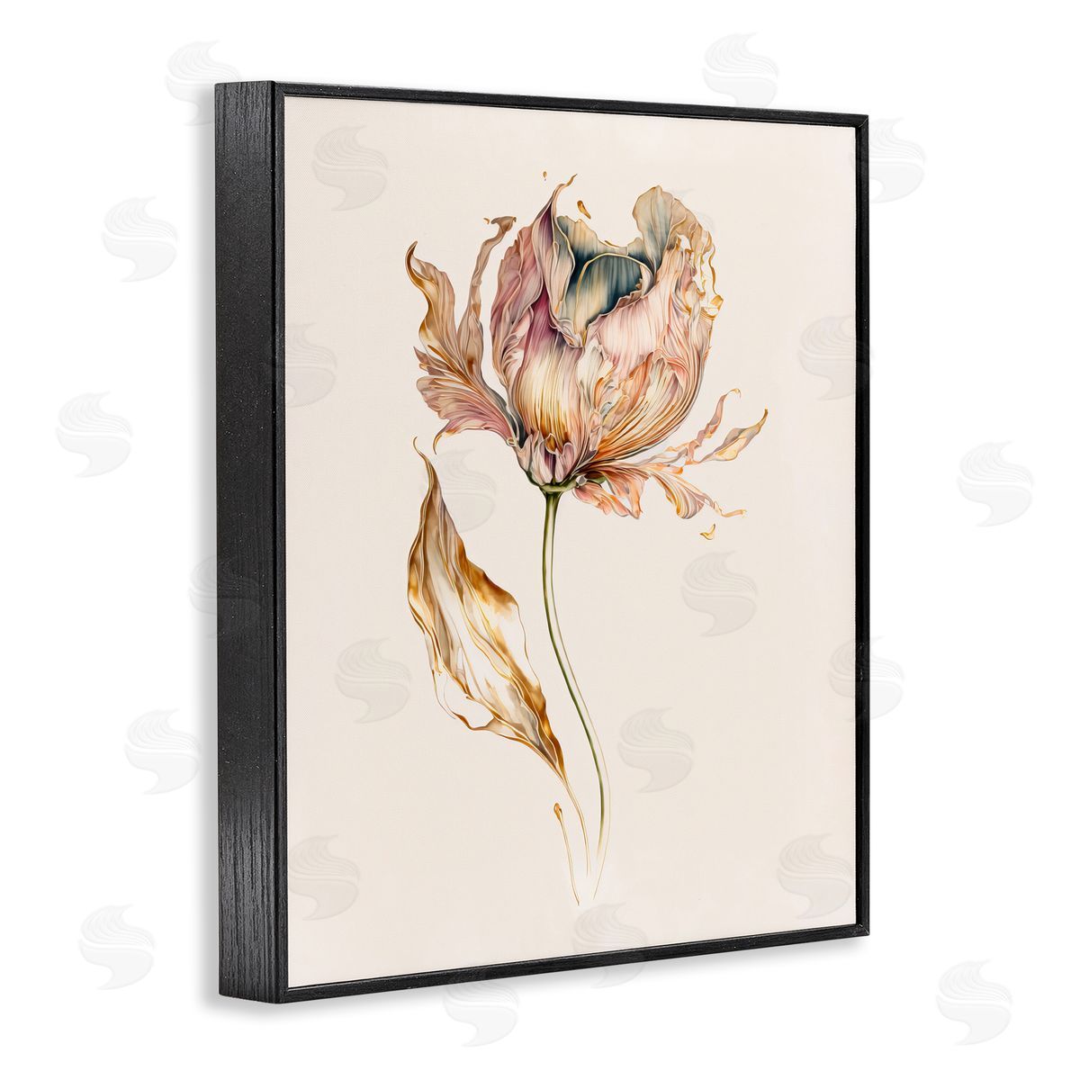Leah McLean Vintage Tulip Petals Black Framed Giclee Wall Artside_