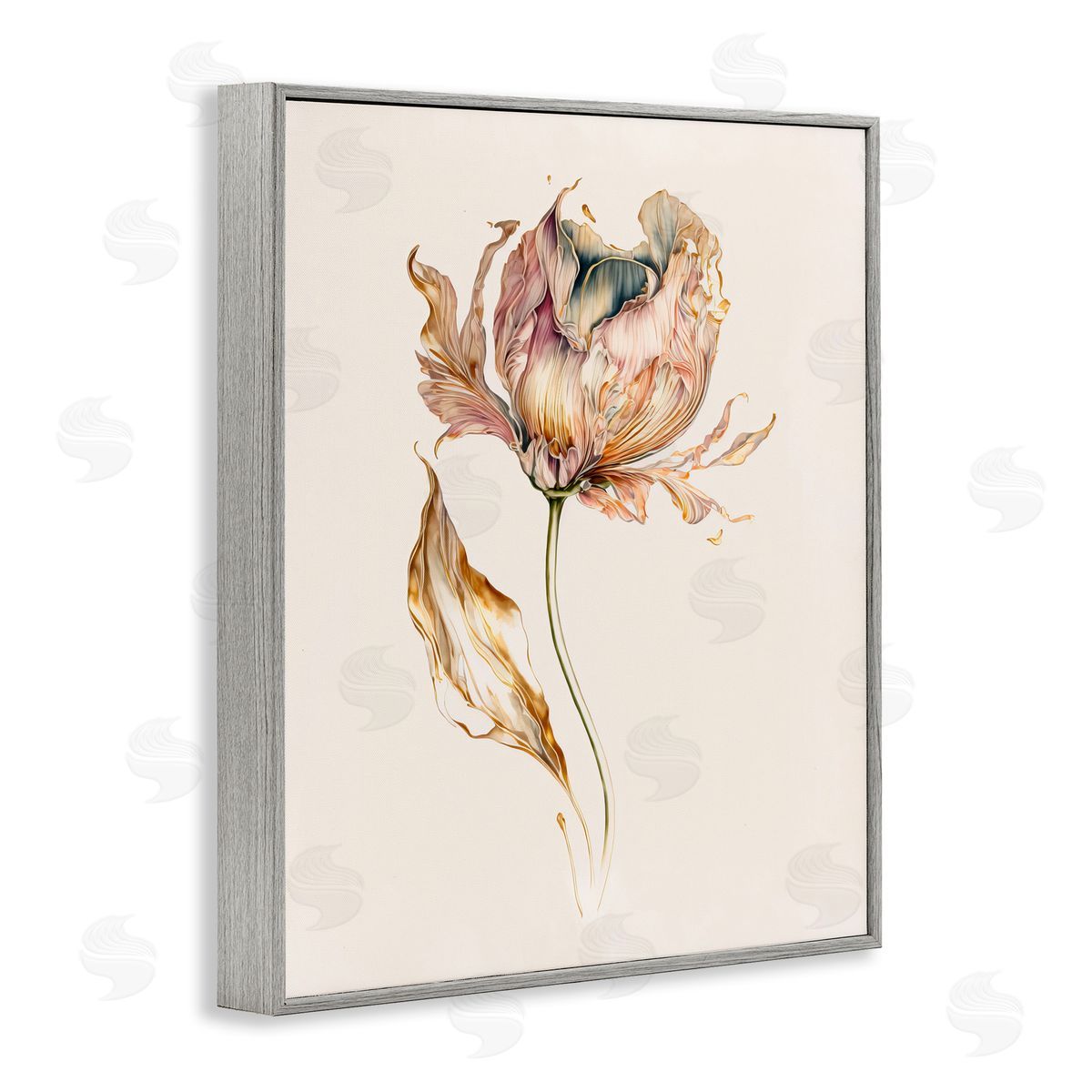 Leah McLean Vintage Tulip Petals Gray Framed Giclee Wall Artside_