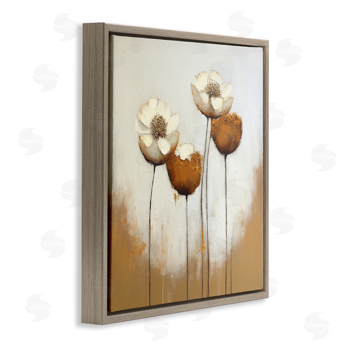 Leah McLean Brown & White Tulips Brown Floater Frame Canvas Artside_