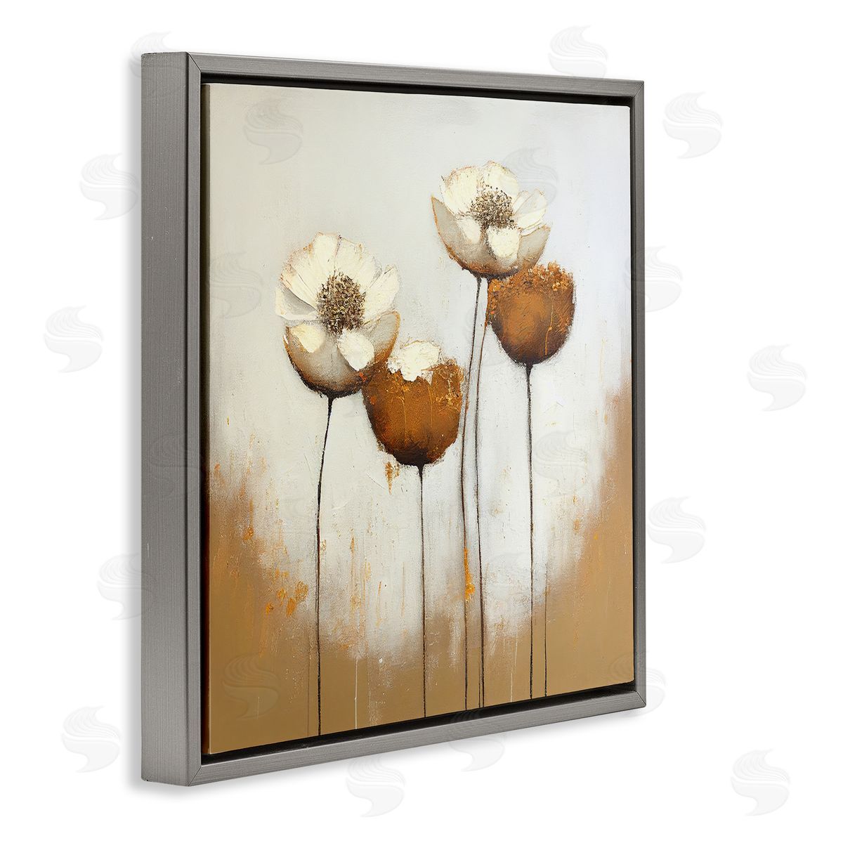 Leah McLean Brown & White Tulips Gray Floater Frame Canvas Artside_